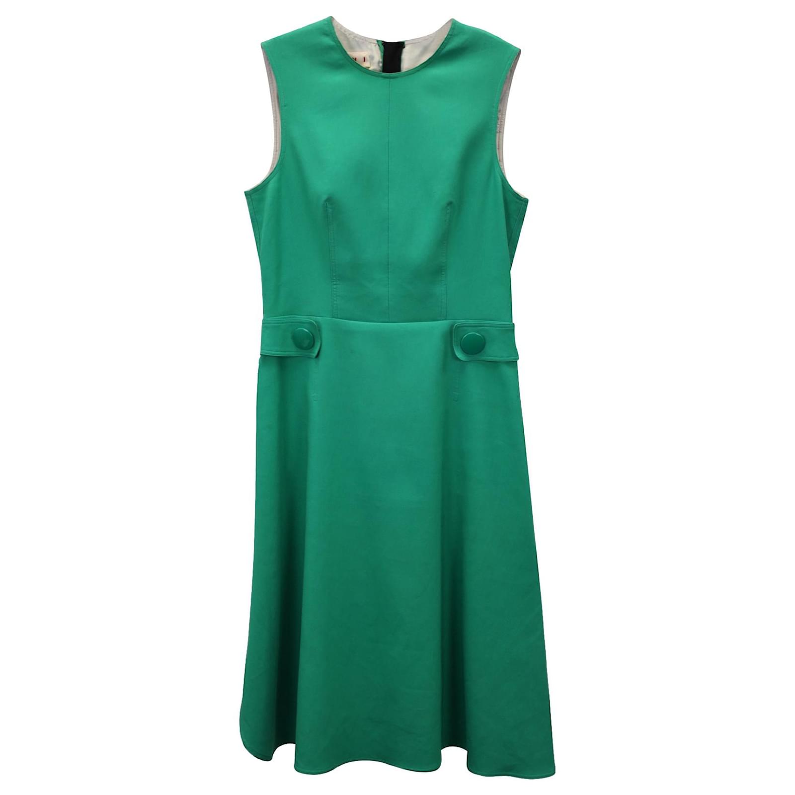 Marni Sleeveless Knee-Length Dress in Green Cotton