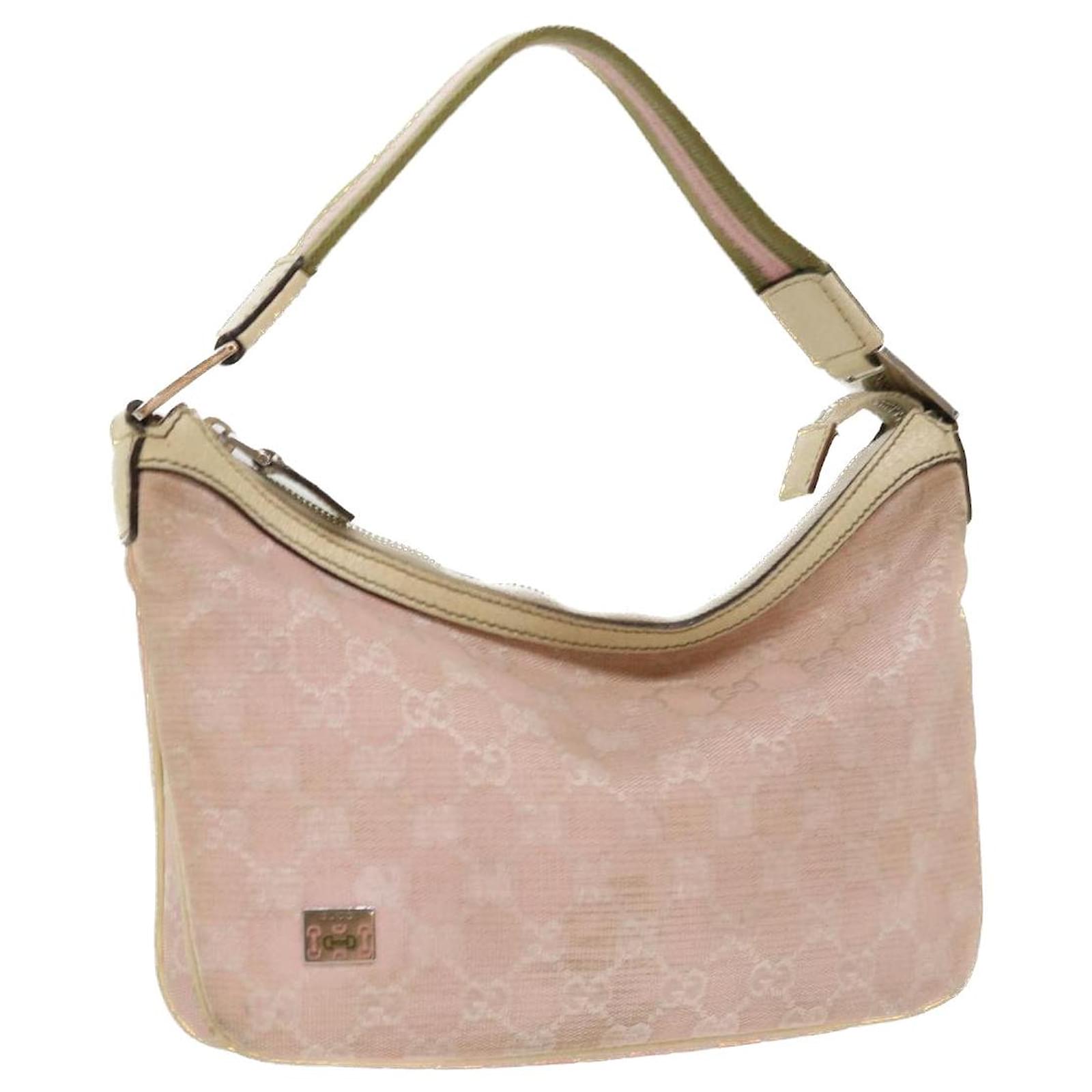 GUCCI GG Canvas Sherry Line Shoulder Bag Pink Khaki 145812 Auth ki3283