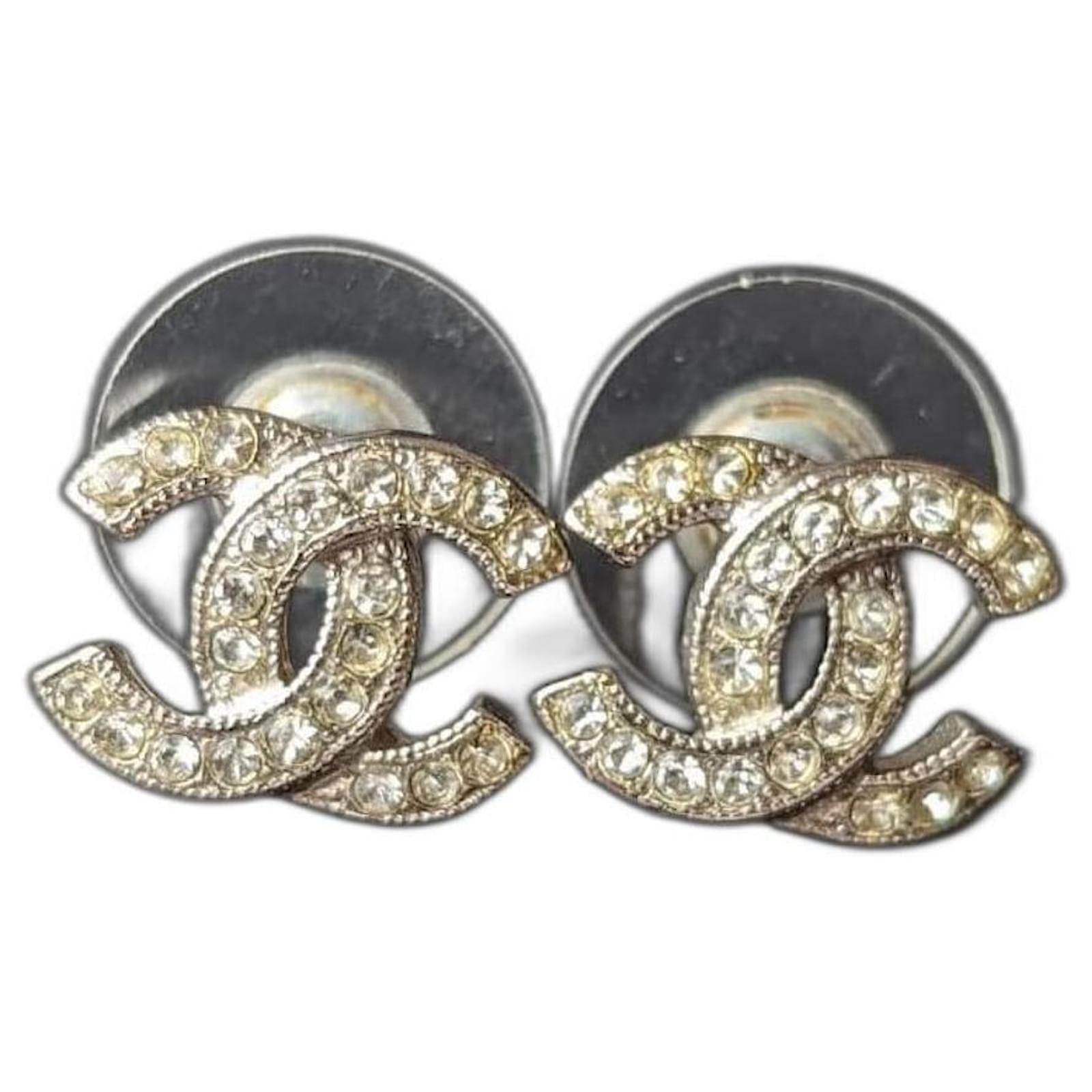 Earrings Chanel CC F16V Classic Crystal Silver Hardware Logo Earrings Box Tag