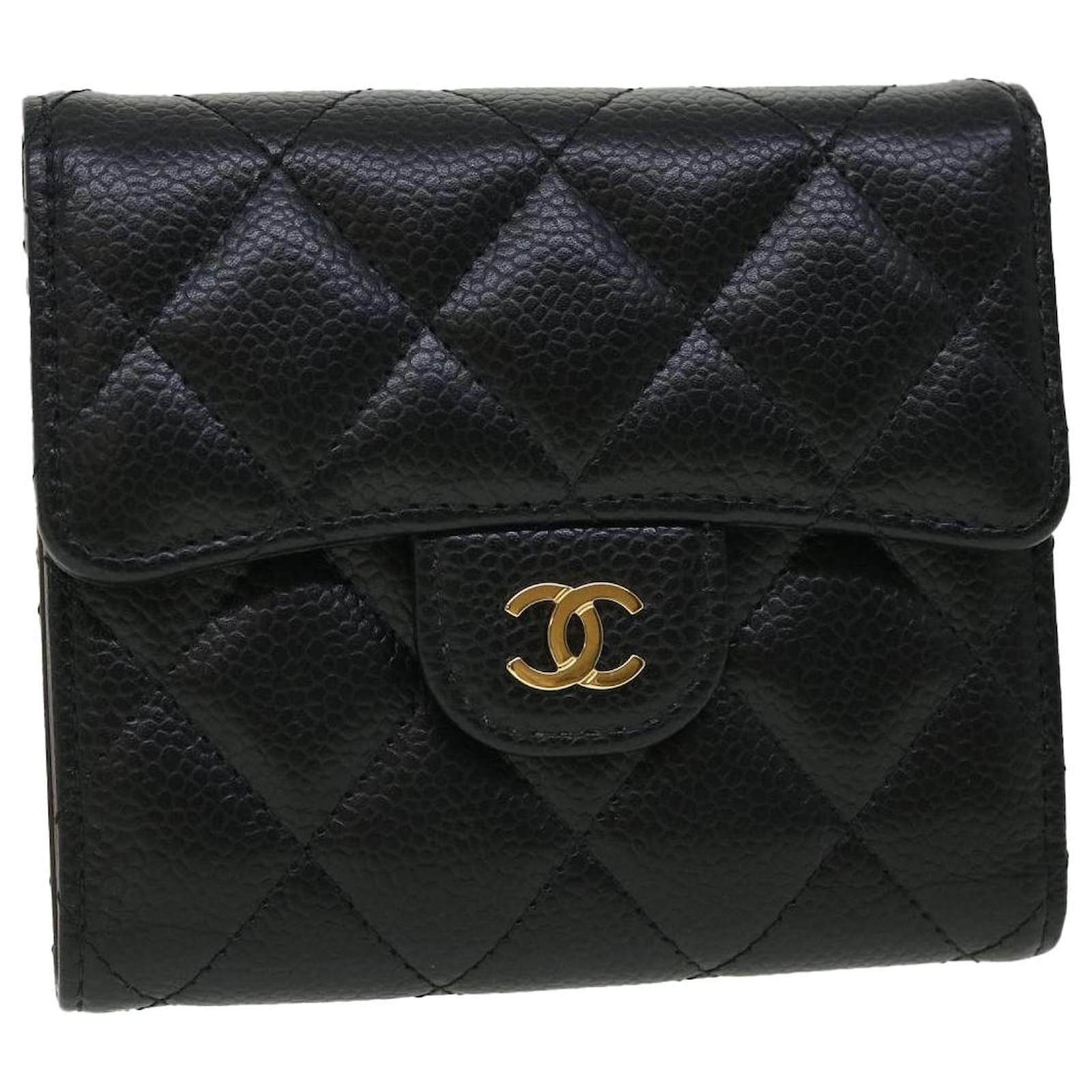 Purses, Wallets, Cases Chanel Chanel Matelasse Classic Small Flap Wallet Caviar Skin Black CC Auth yk8350