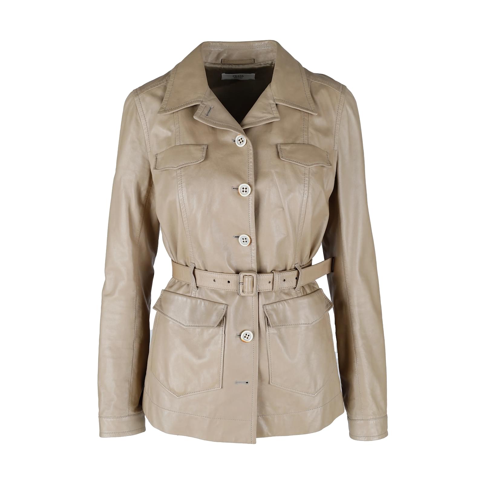 Prada Leather Jacket with Belt Beige ref.1056030 - Joli Closet
