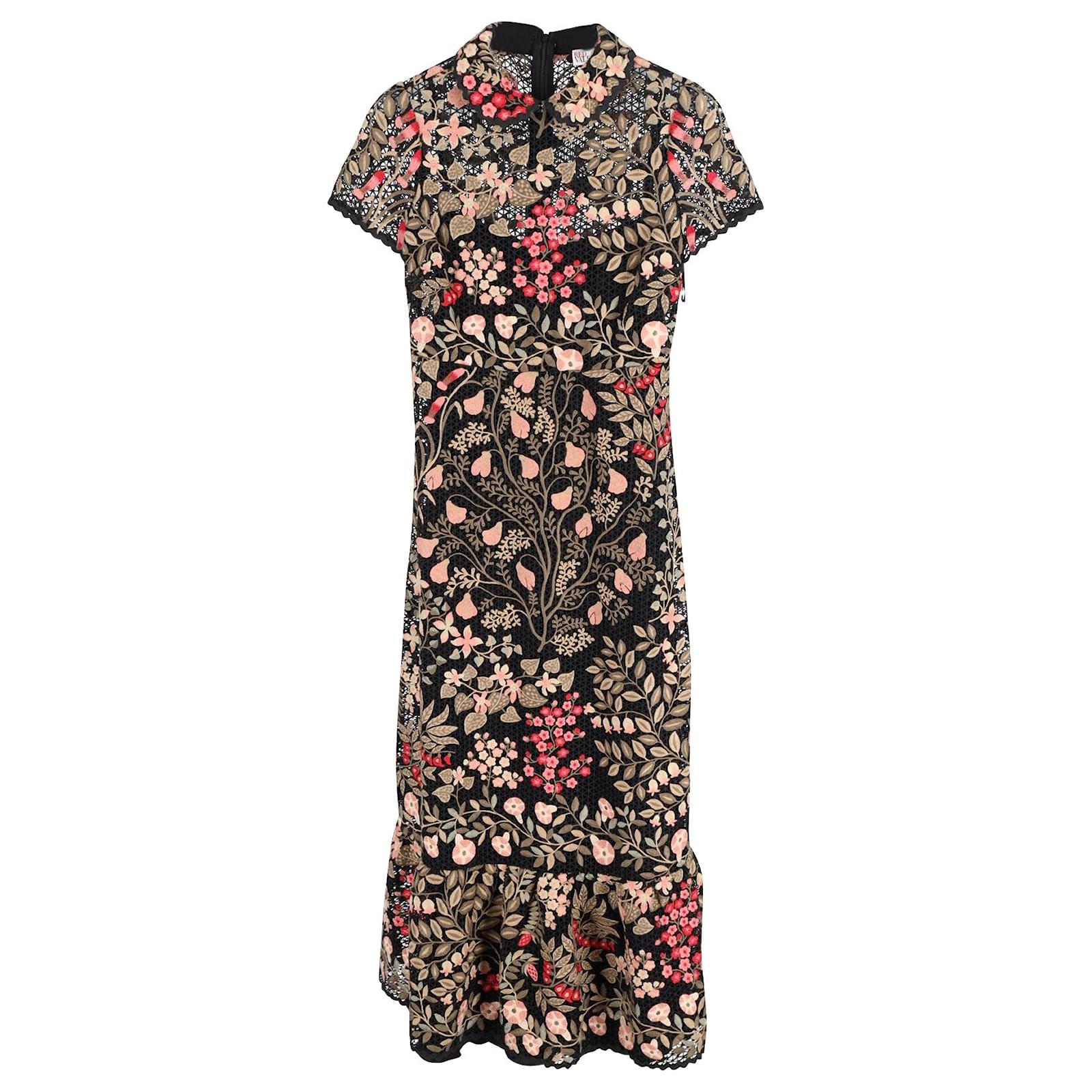 Red Valentino Floral Midi Dress in Multicolor Cotton Multiple