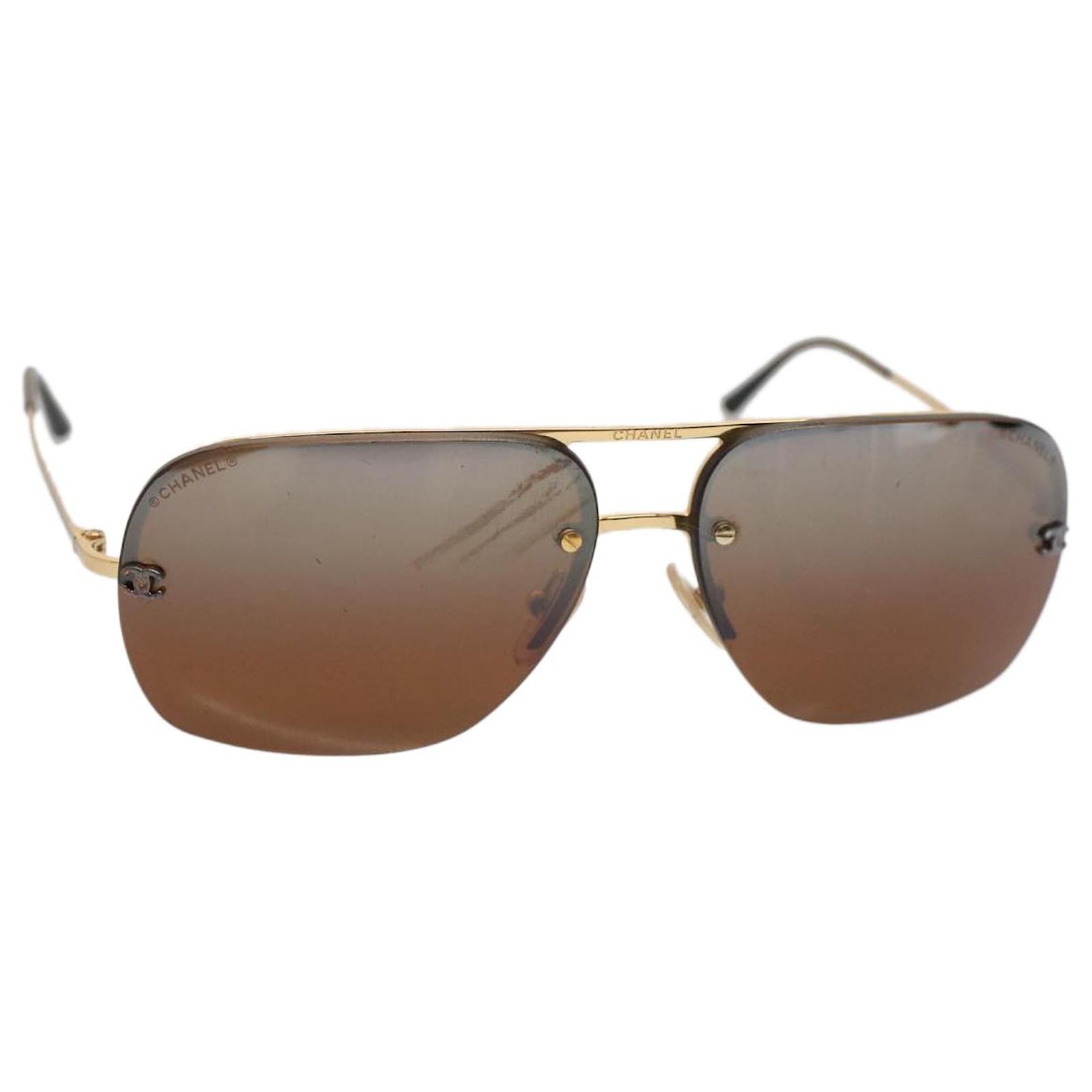 CHANEL Sunglasses Metal Black Gold Tone CC Auth 53401 ref.1056761