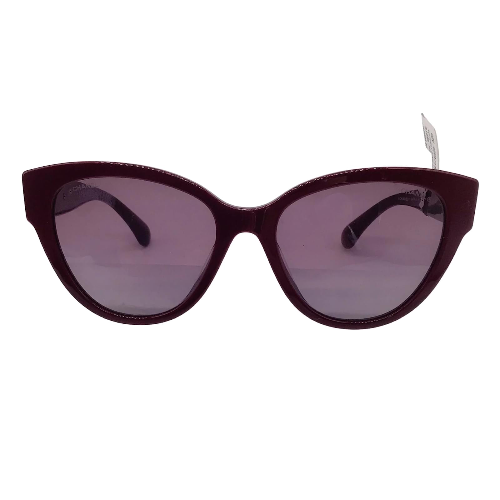 Sunglasses Chanel Chanel Burgundy CC Logo Pearl Embellished Butterfly Acetate Sunglasses