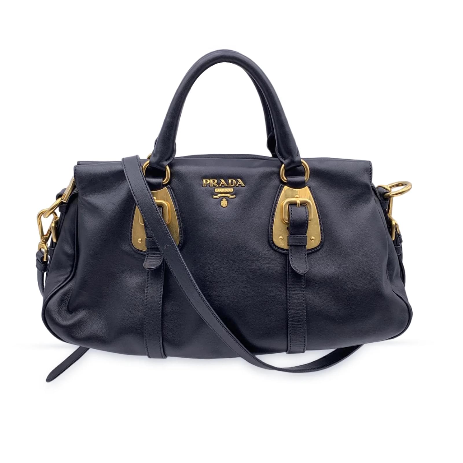 Prada Black leather 2 Way Tote Bag Satchel with Shoulder