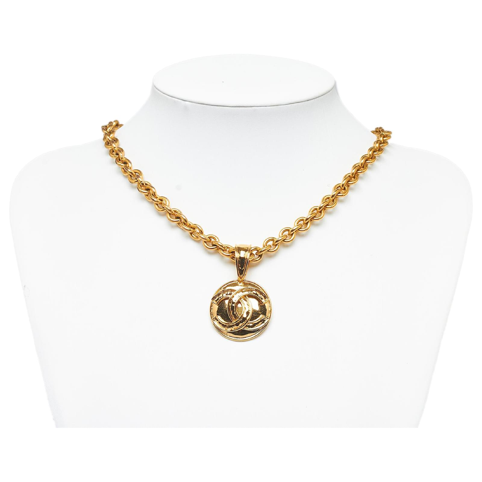 Chanel Gold CC Round Medallion Necklace