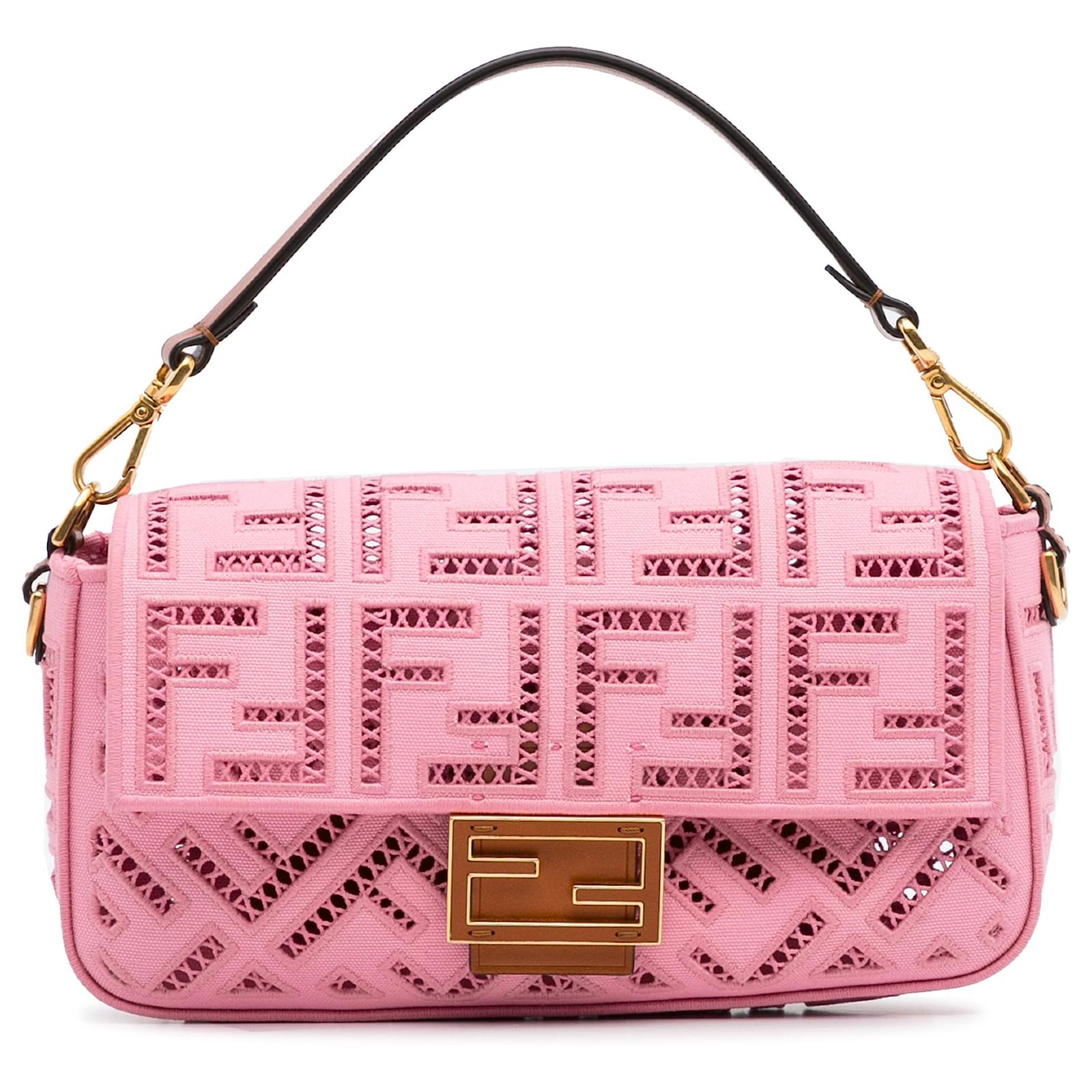 Fendi Pink FF Embroidered Canvas Baguette Bag - 8BR600