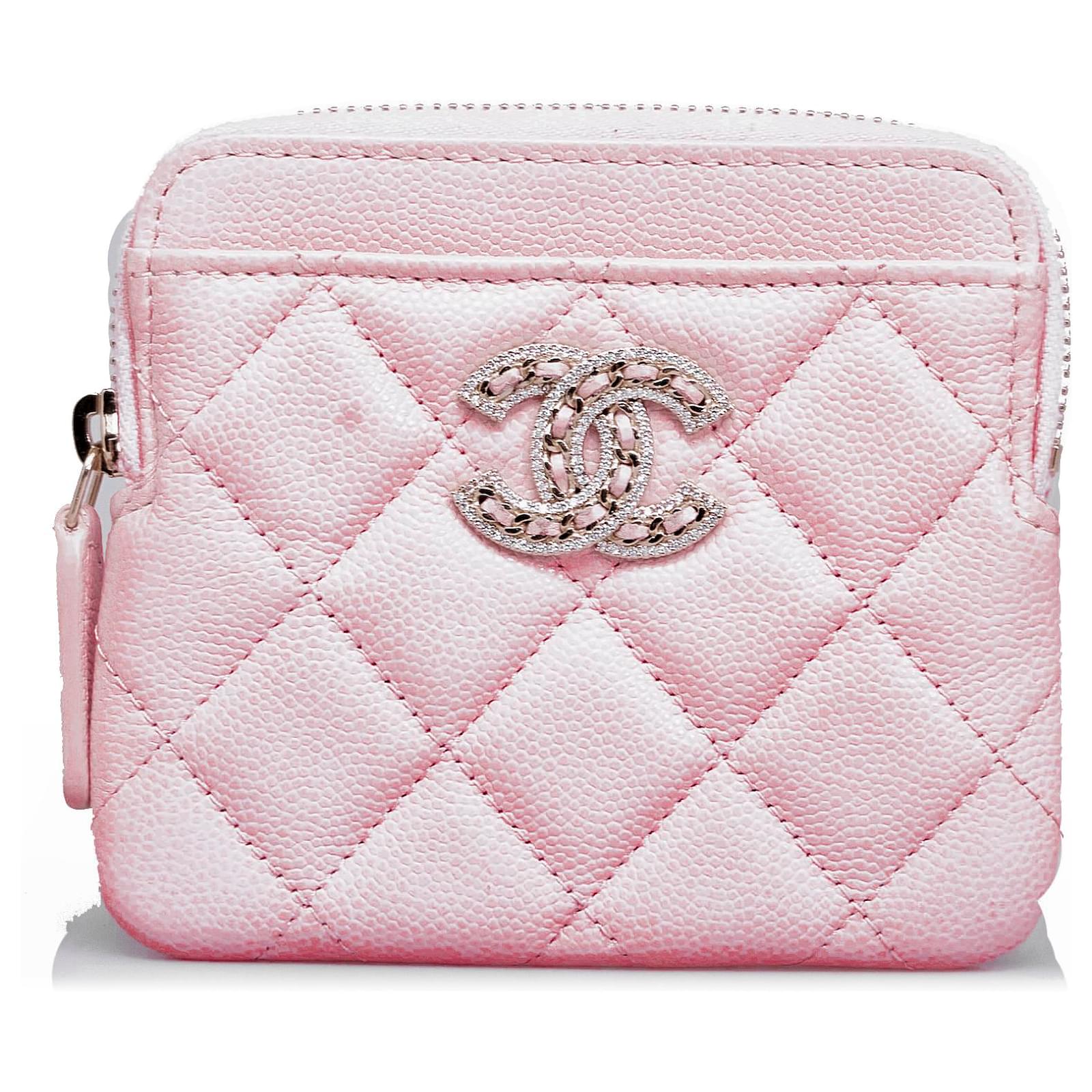 Chanel Pink Caviar CC Crystal Woven Square Zip Around Card Holder Leather  ref.1057371 - Joli Closet