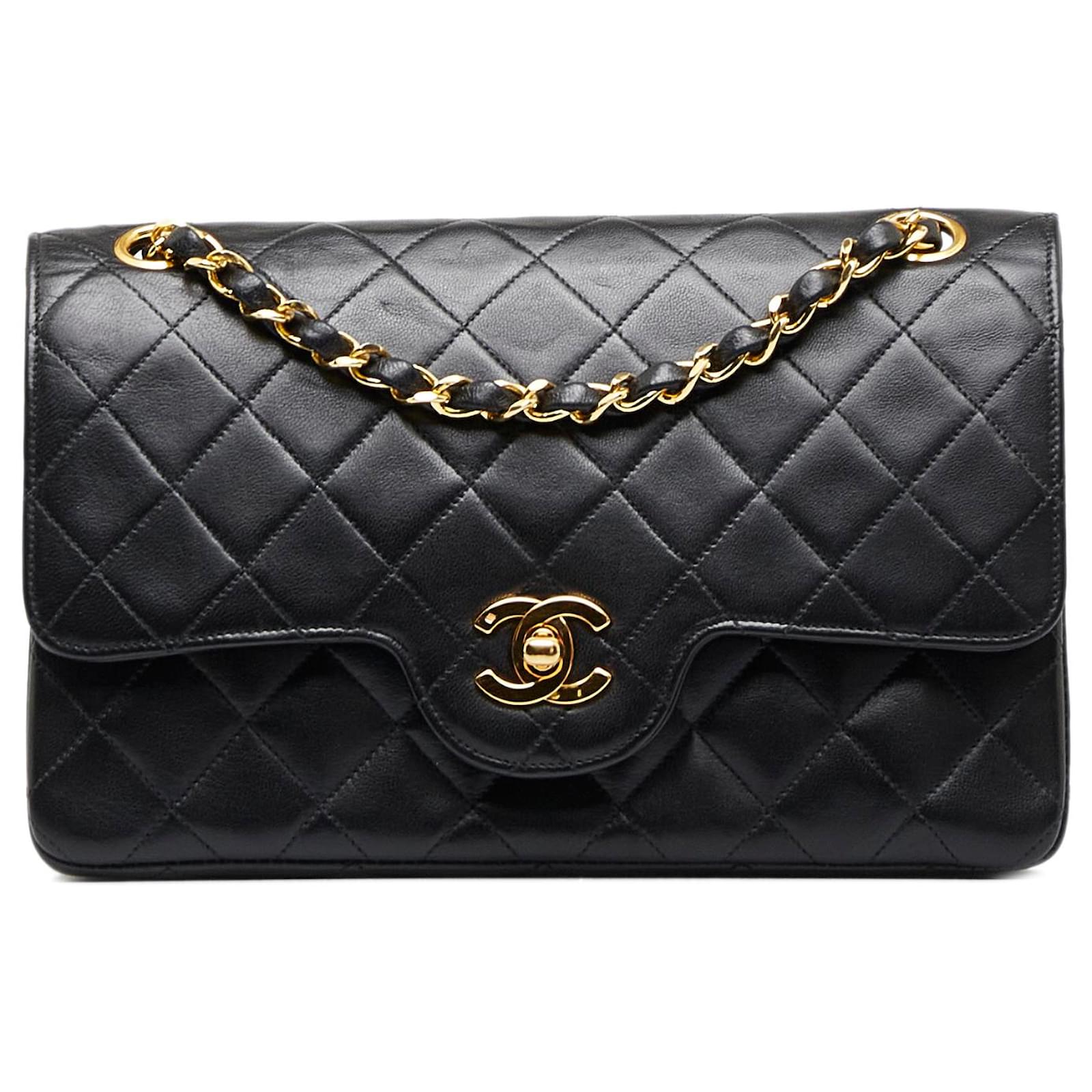 Chanel Black Small Classic Lambskin Double Flap Leather ref