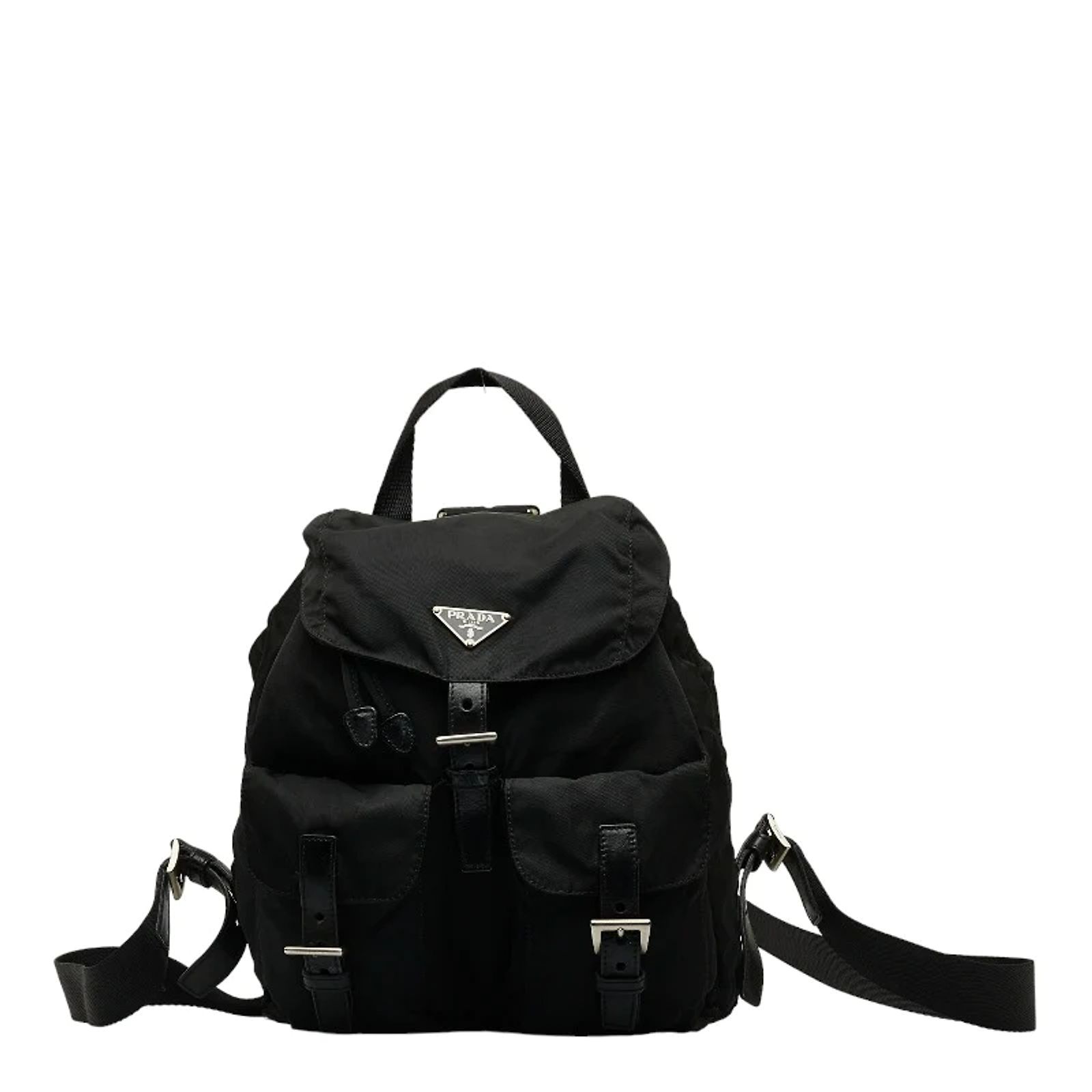 PRADA Tessuto Nylon Double Pocket Backpack Black Prada Tessuto Nylon Double Buckle Backpack - Black Backpacks  main image 2