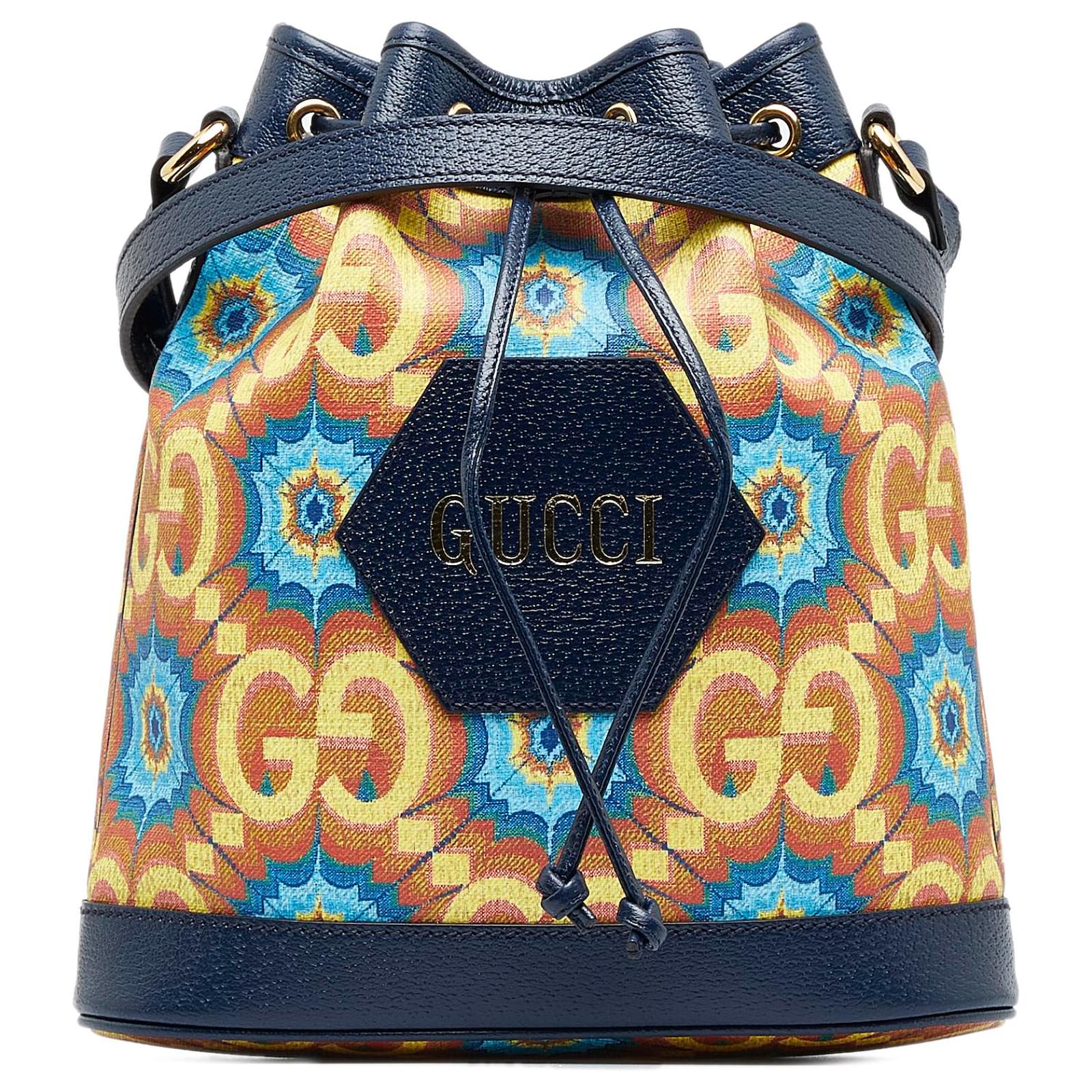 Gucci Blue GG Supreme Kaleidoscope 100 Bucket Bag Leather Cloth