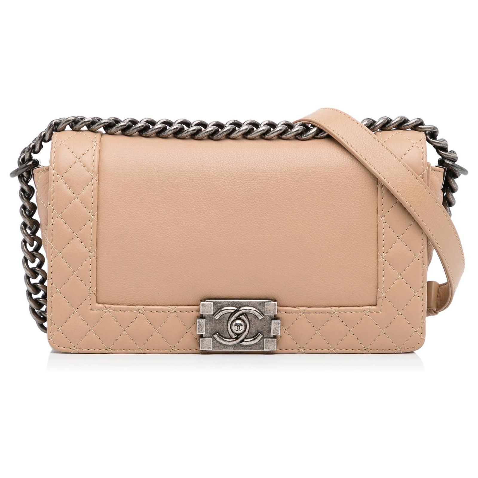 Chanel Brown Medium Lambskin Boy Reverso Leather Pony-style calfskin ...