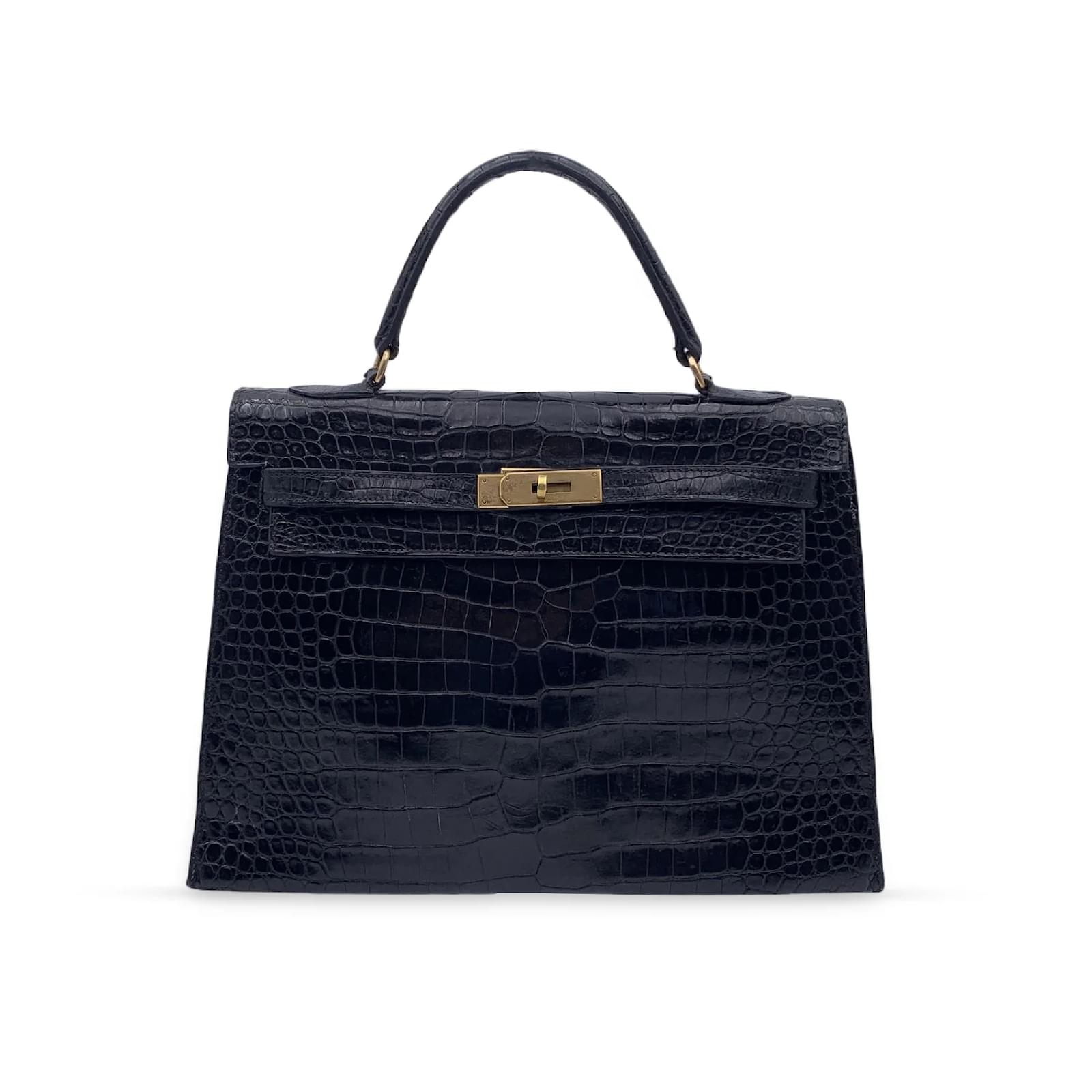 Hermès Vintage 1940s Black Crocodile Leather Kelly 32 Bag with Cites ...