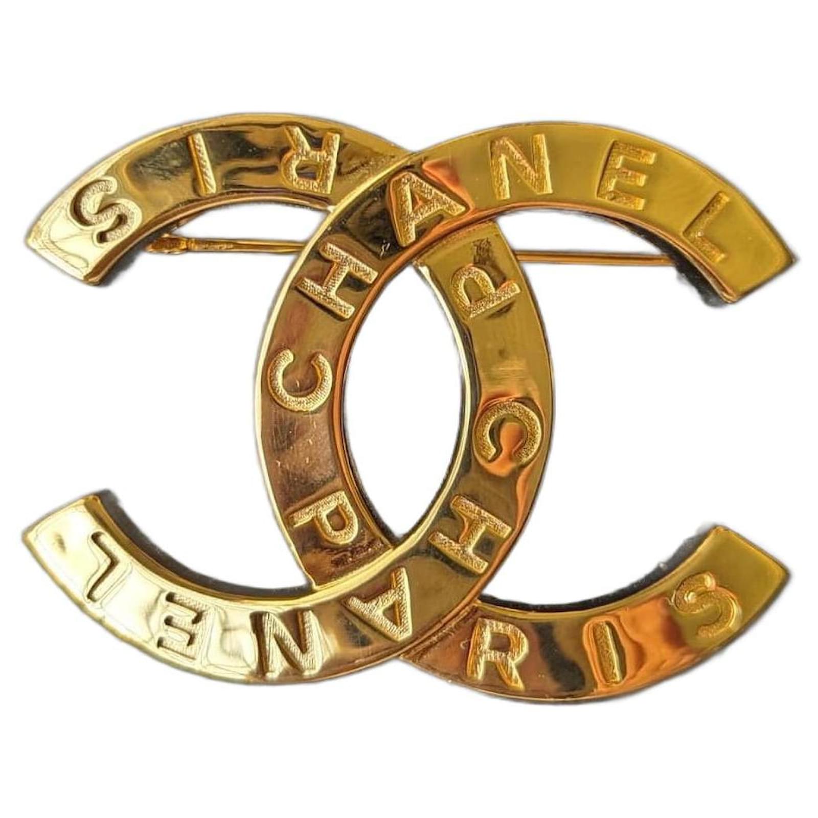 Pins & Brooches Chanel CC B20A Paris Button GHW Large Letters Brooch Rare Box
