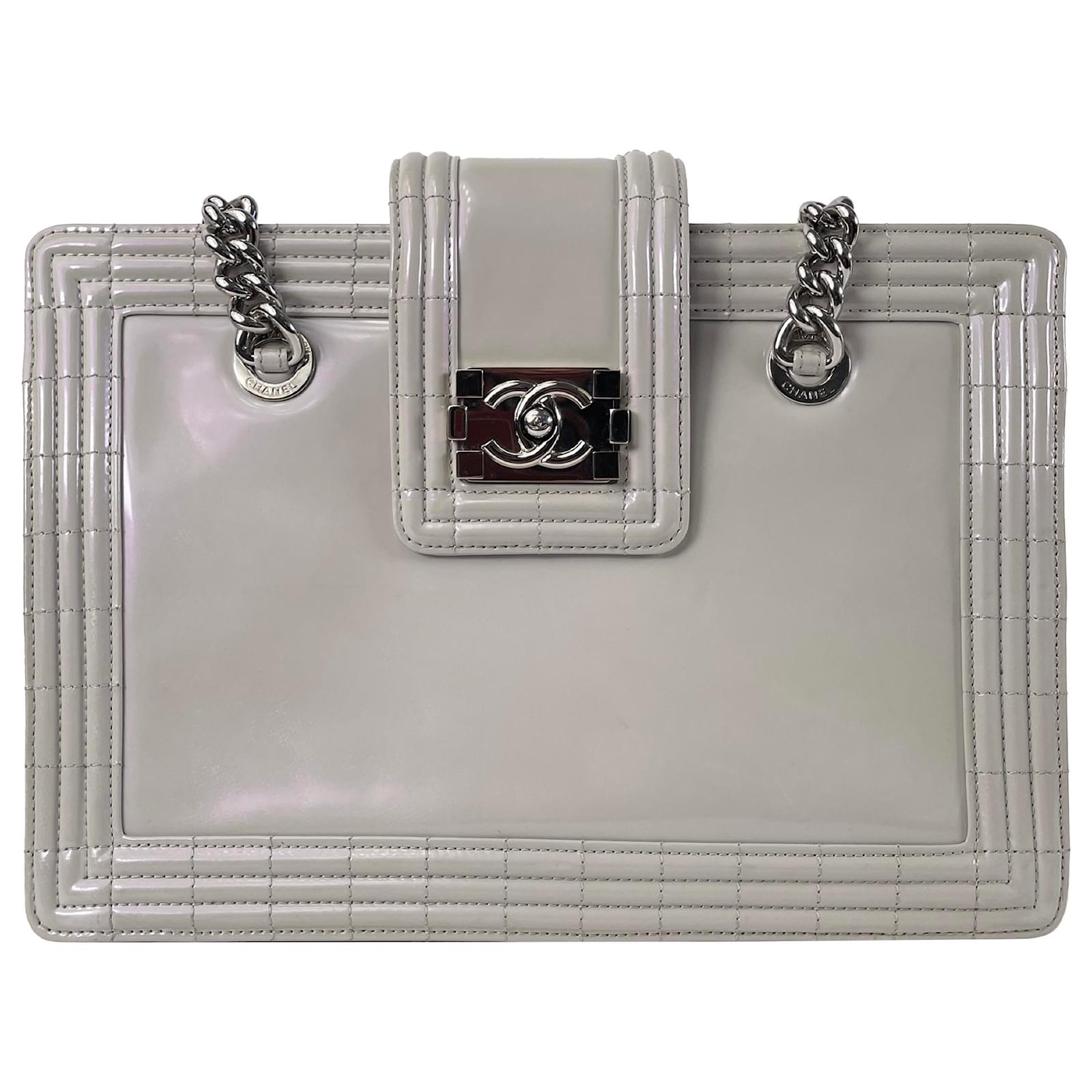 Chanel Gray Iridescent Patent Boy Reverso Shopping Tote Grey Leather Patent  leather ref.1059465 - Joli Closet