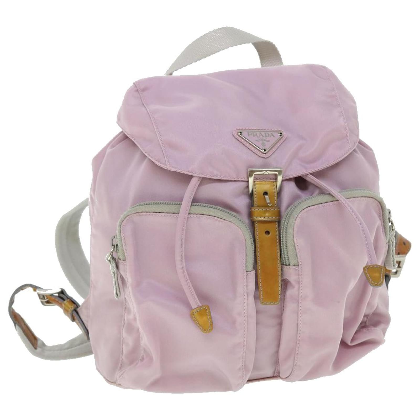 PRADA MILANO Logo Backpack Bag Jacquard Leather Brown Gold-Plated 603RH317  | eBay