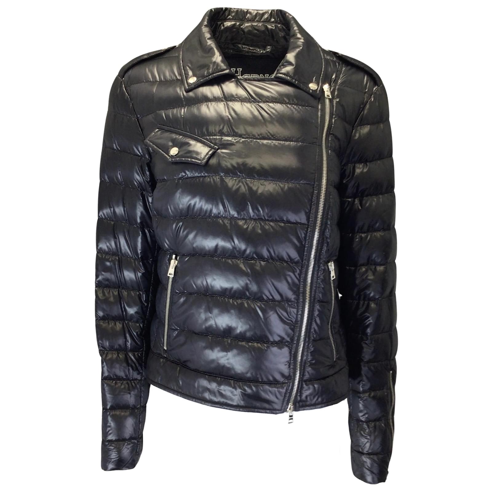 Herno Black Ultralight Nylon Moto Zip Down Puffer Jacket