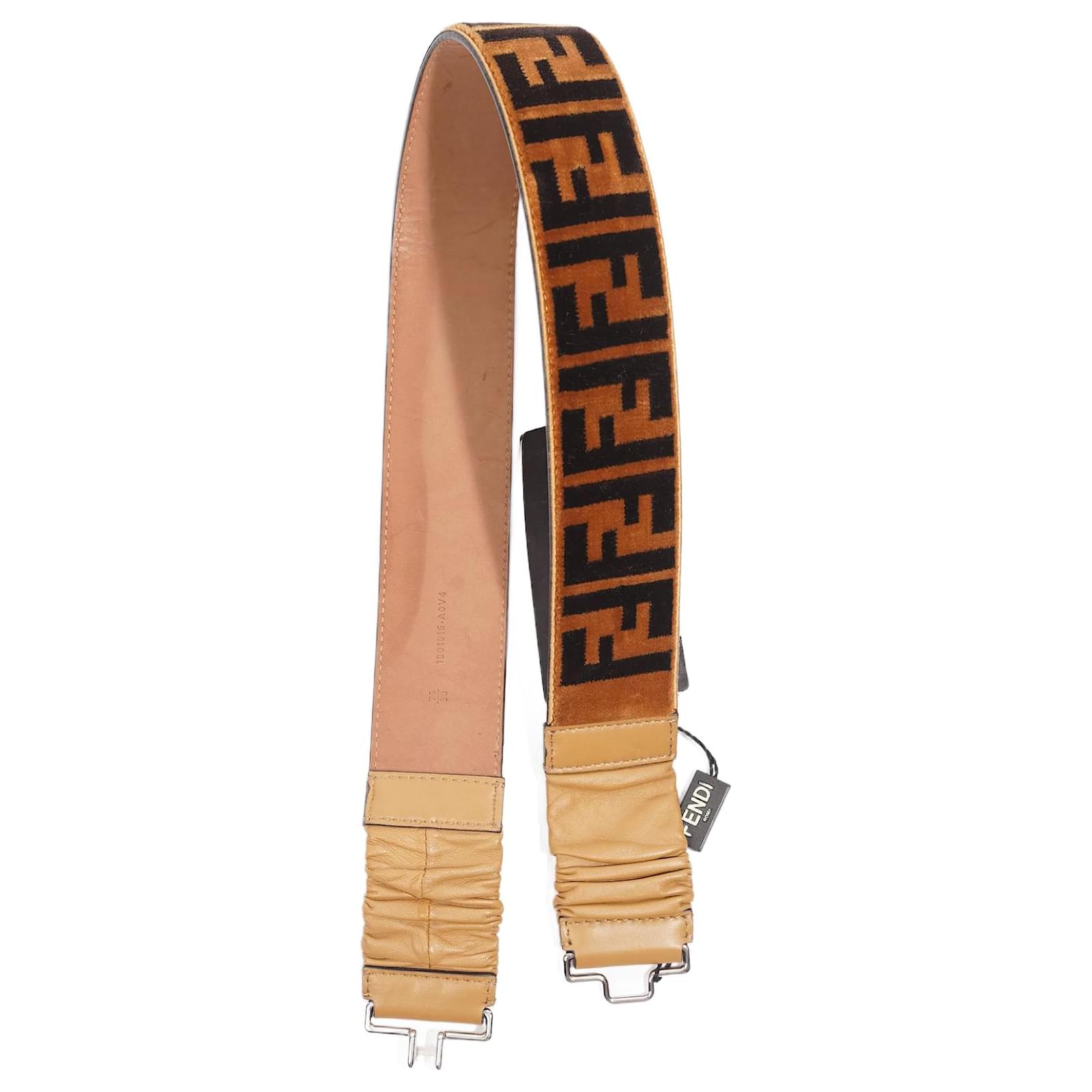 Fendi Beige Canvas Leather Zucca Studded Belt Size 90/36