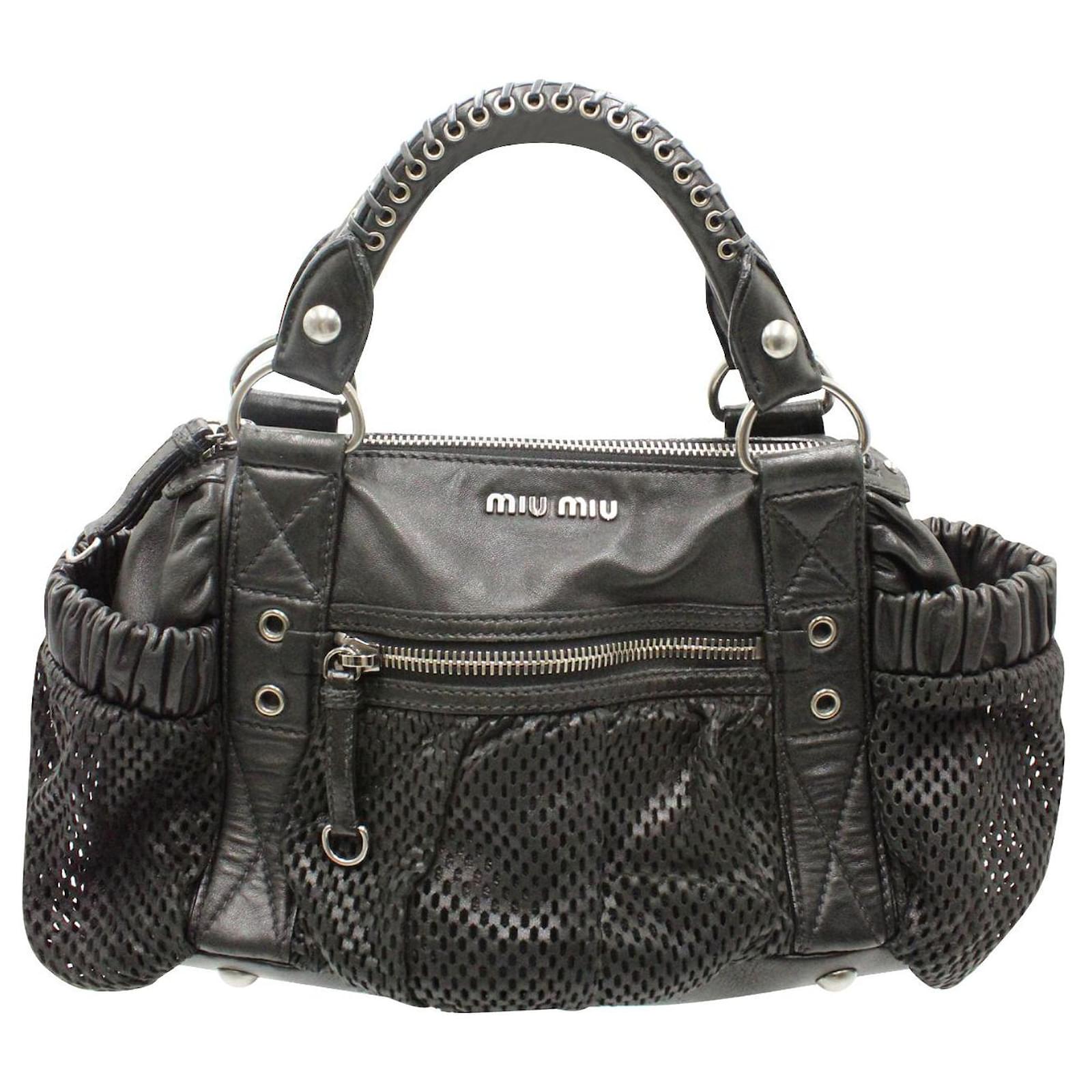 Miu Miu Mesh Leather Handbag with Crossbody Strap Black ref
