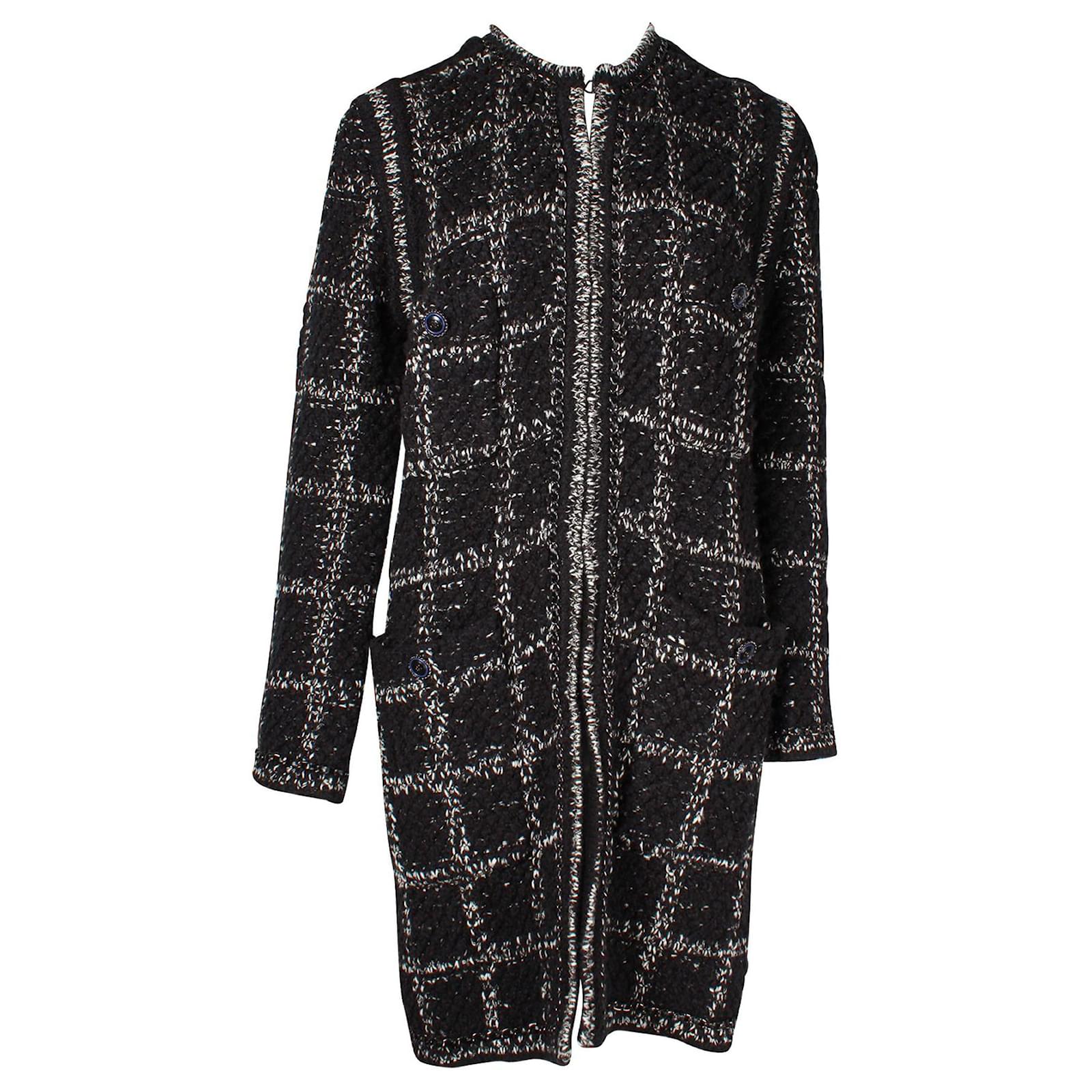 Shop CHANEL TIMELESS CLASSICS Black White Wool Silk Tweed Coat