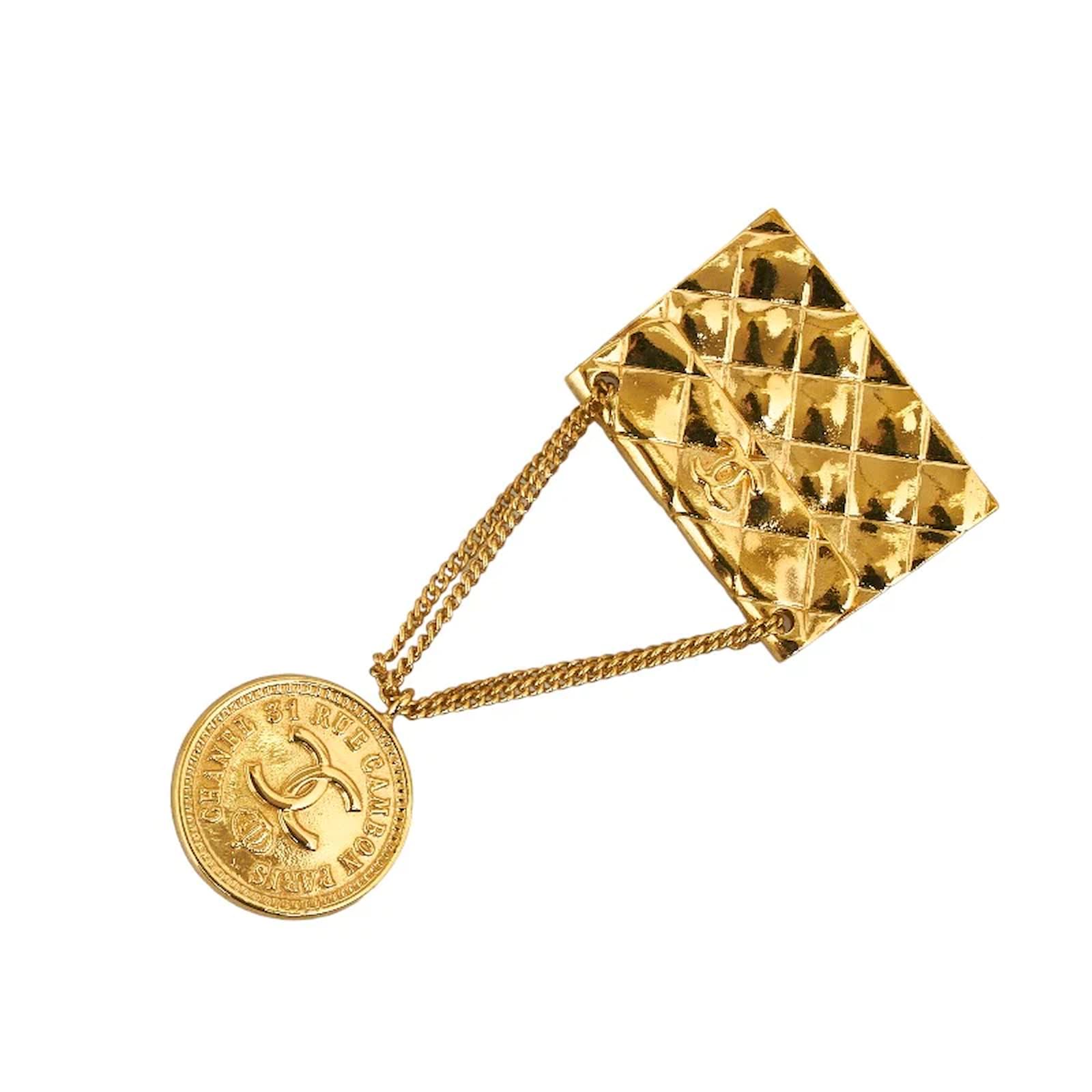 Chanel Vintage Golden Turn Lock Cc Pin Brooch
