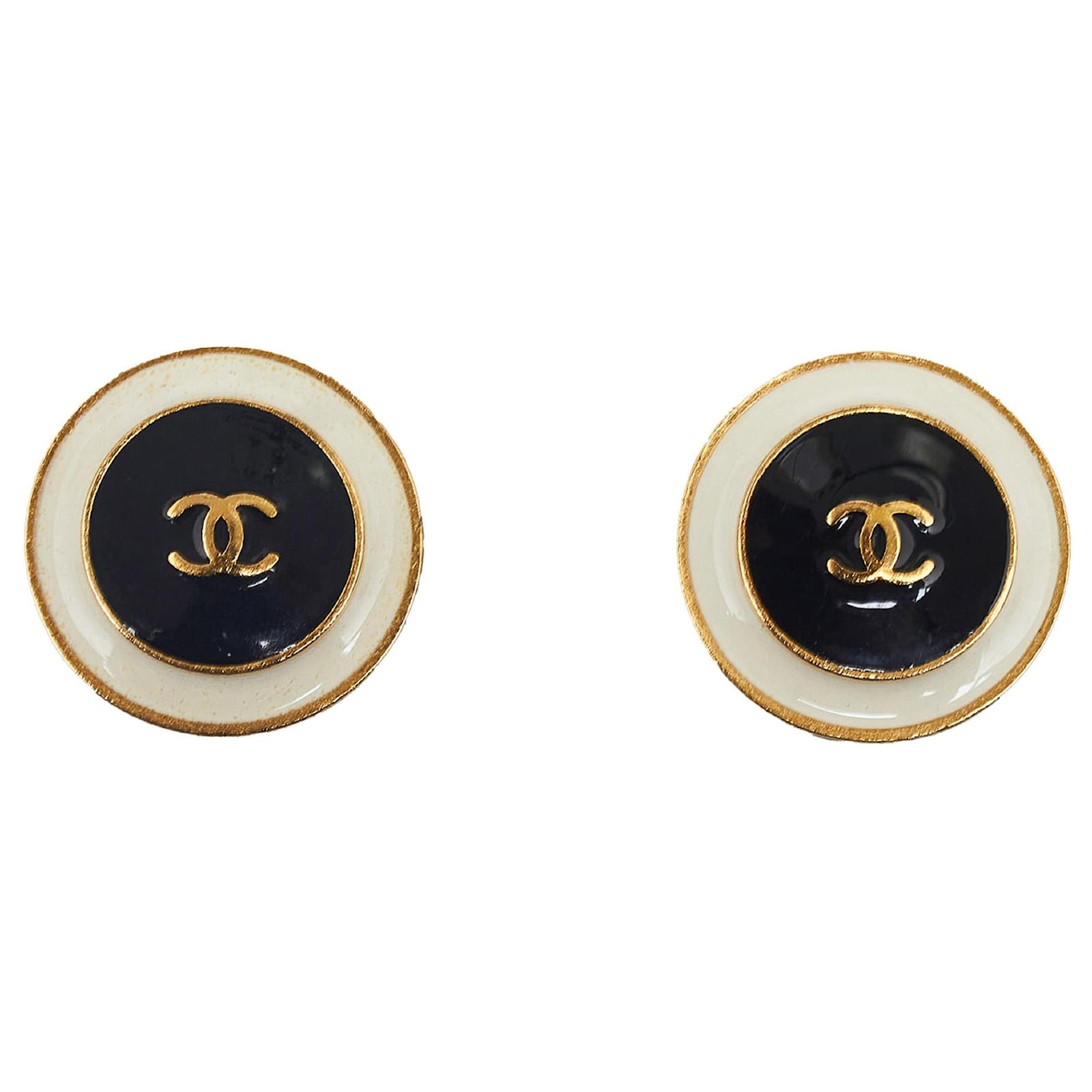 Chanel Black Enamel CC Clip-On Earrings