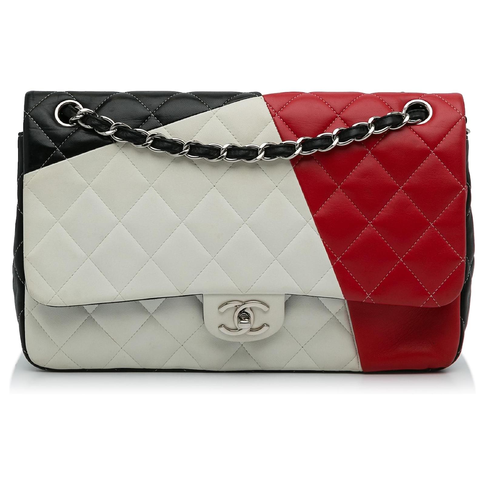 Chanel White Jumbo Colorblock Classic Flap Bag