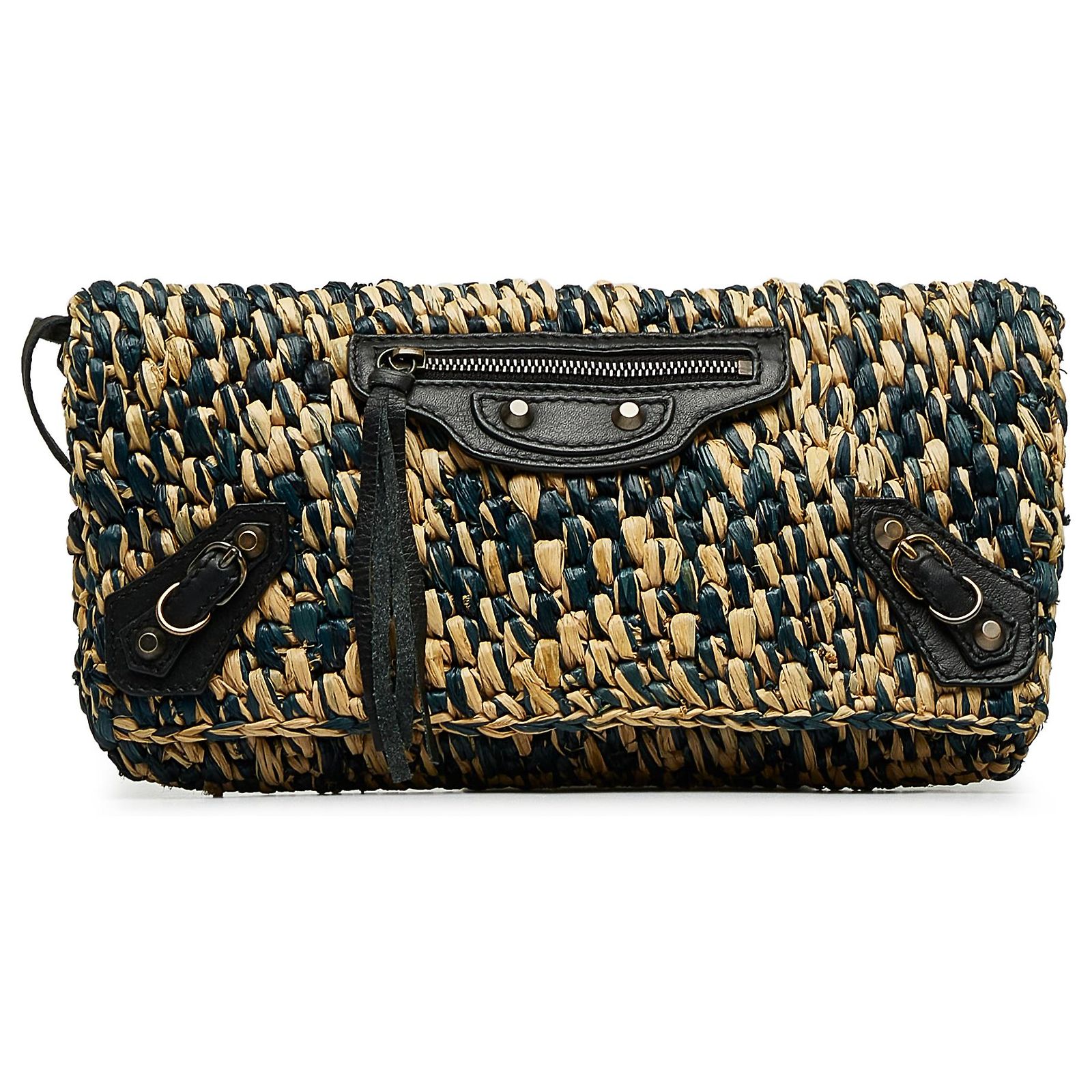 Balenciaga Brown Raffia Motocross Envelope Clutch Bag Beige ref.1062368 ...