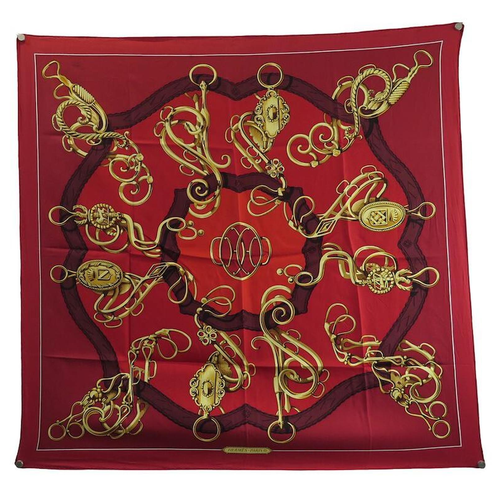 Hermès VINTAGE HERMES SCARF WITH HORSE AND COAT OF ARM PATTERN IN RED ...