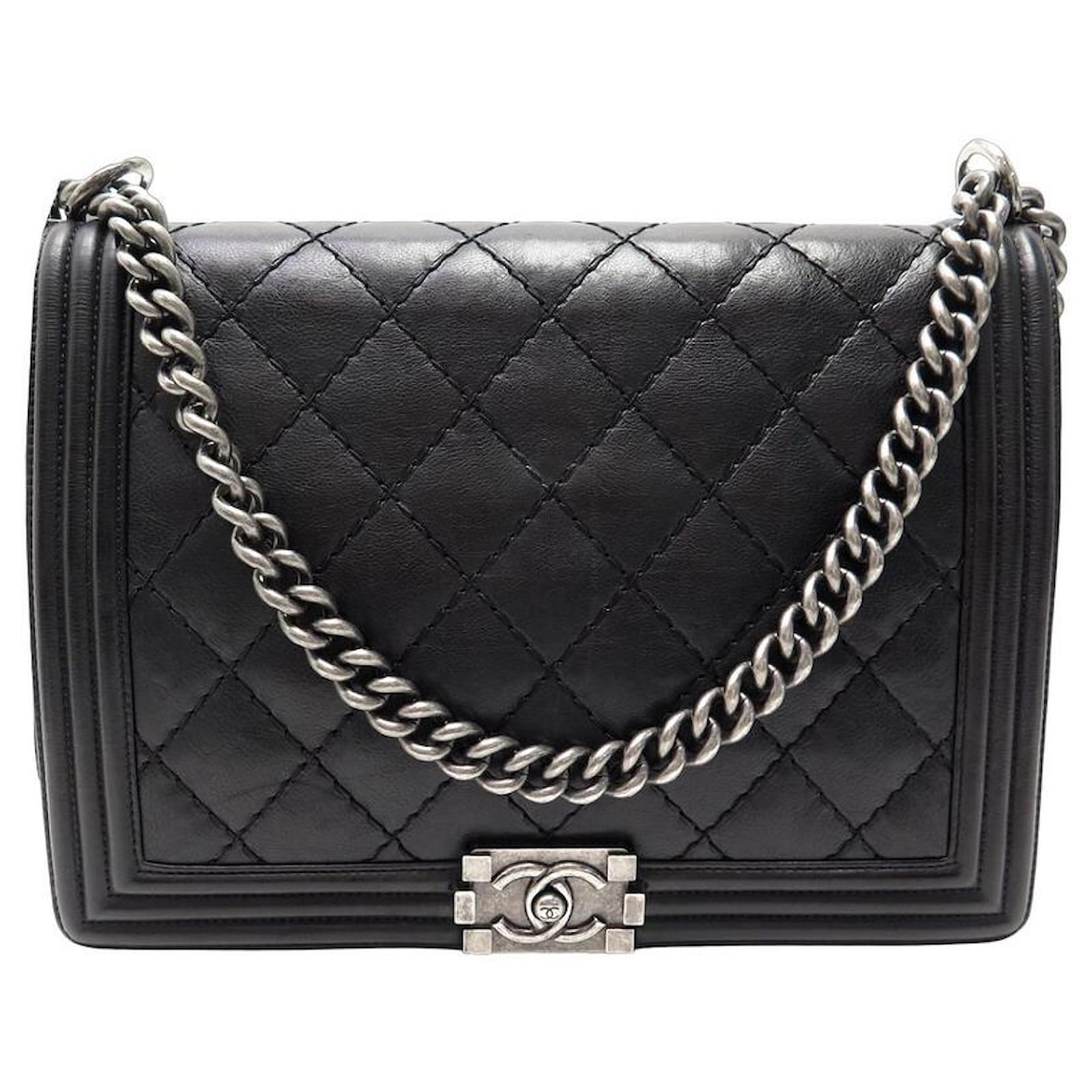 Handbags Chanel Chanel Boy Maxi Jumbo Handbag Black Quilted Leather Crossbody Hand Bag