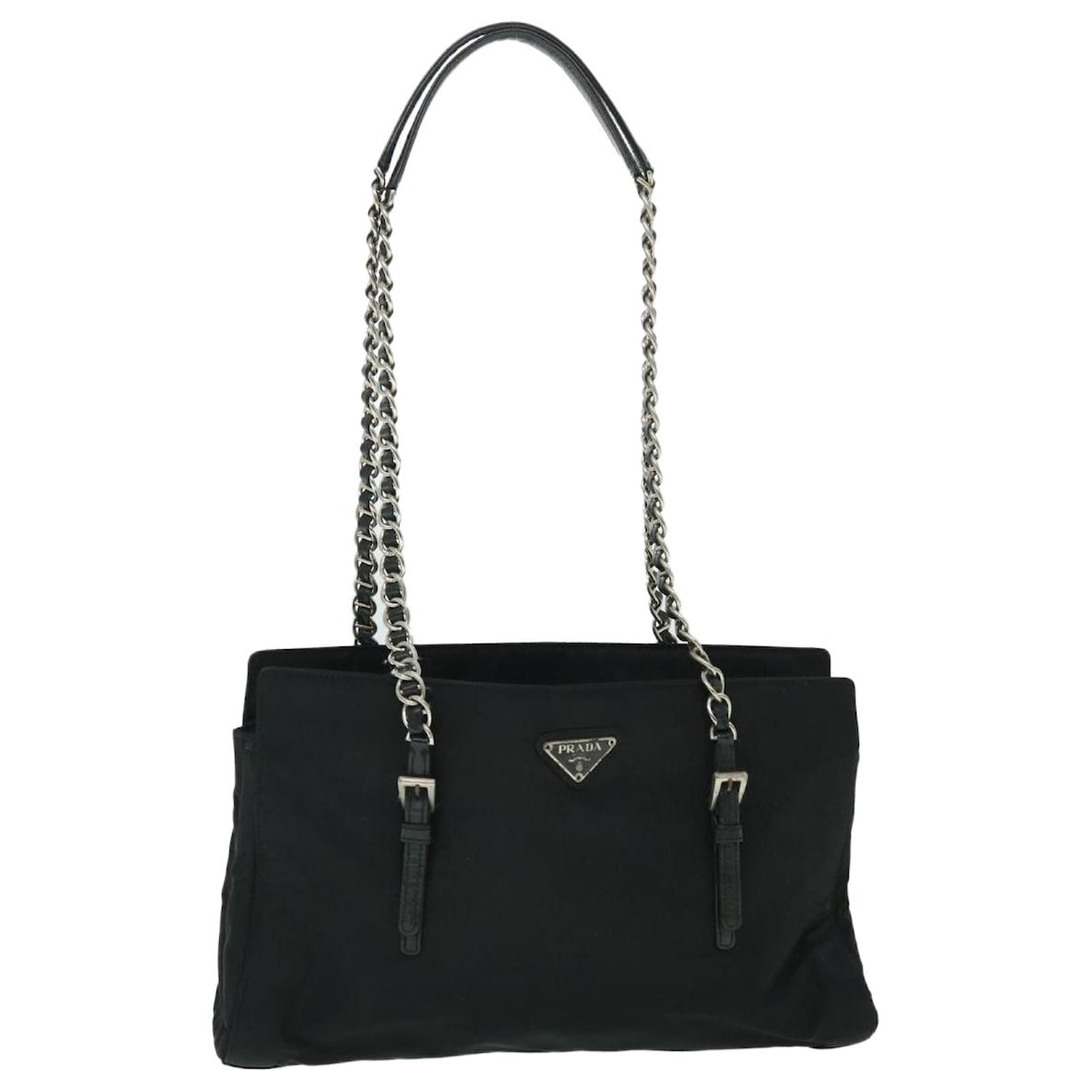 PRADA Chain Shoulder Bag Nylon Black Auth fm2739 ref.1063358