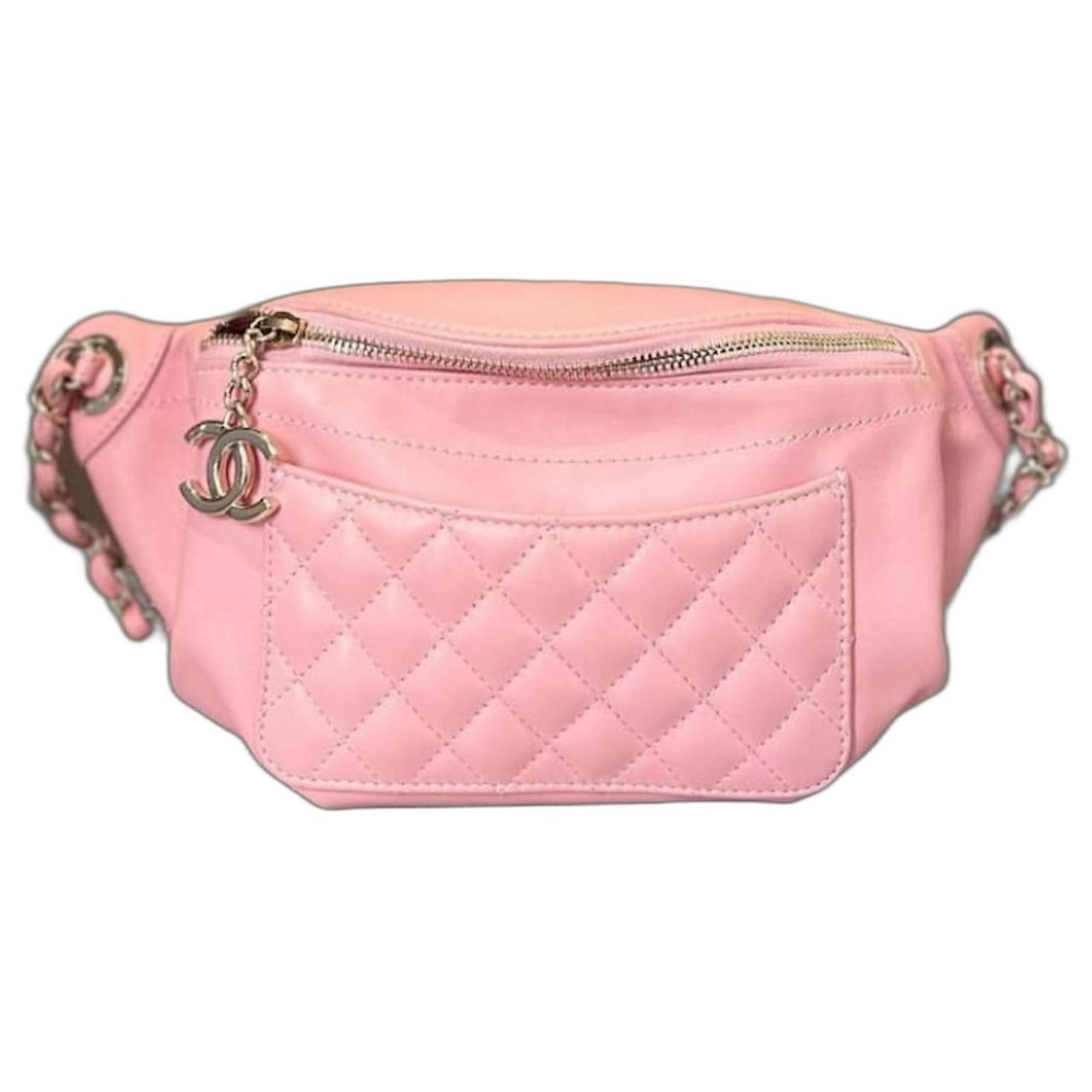 Chanel 2019 Bi Classic Quilted Pink Lambskin banana belt waist bag