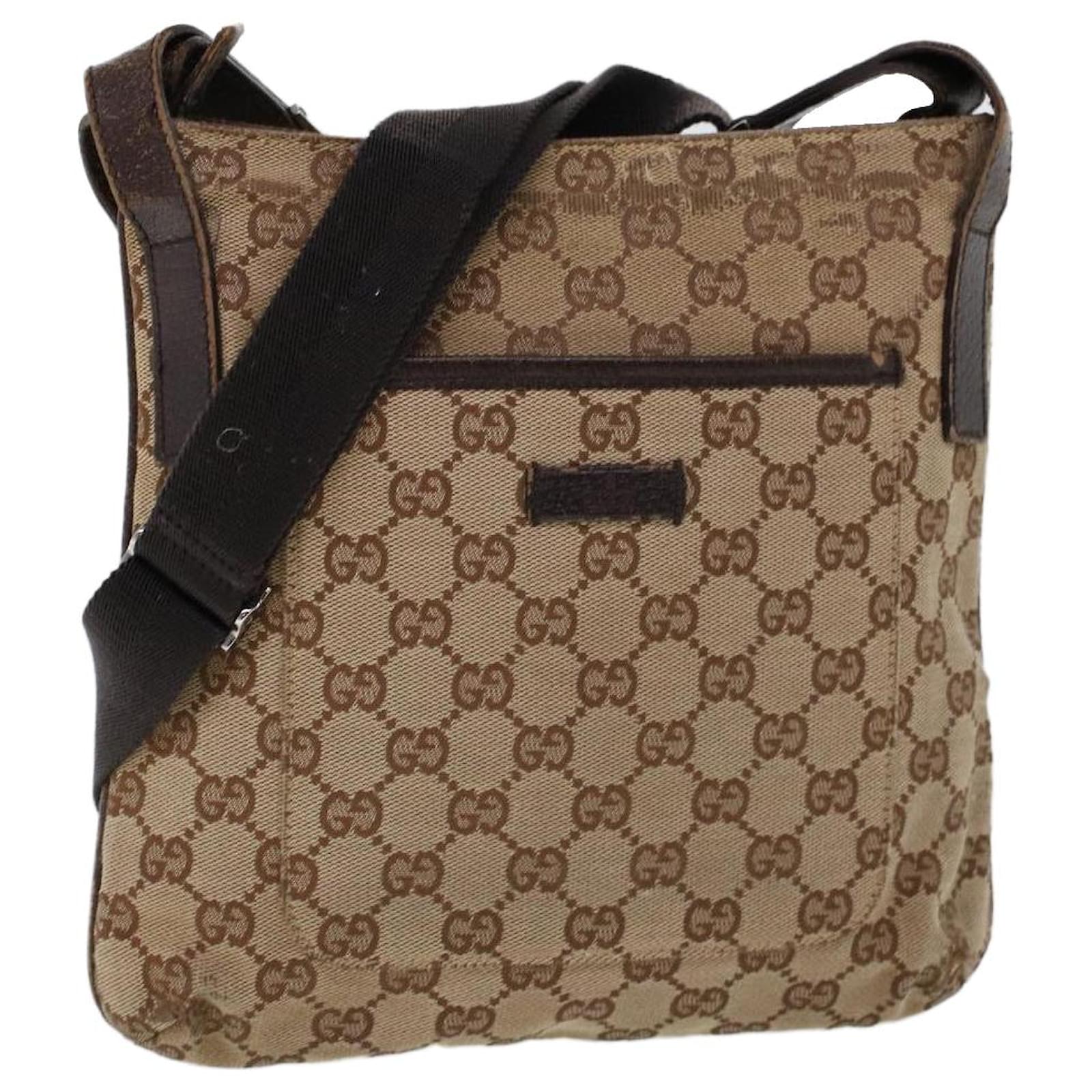 Autêntica bolsa de ombro GUCCI 114915 bege lona couro marrom