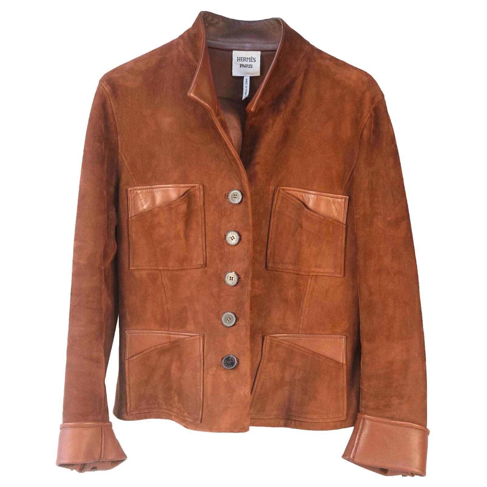 ★HERMES レザー ジャケット ゴルチエ期 カシミヤ ニット スウェード Hermès Hermes T suede and leather jacket40 Chestnut ref.1064609