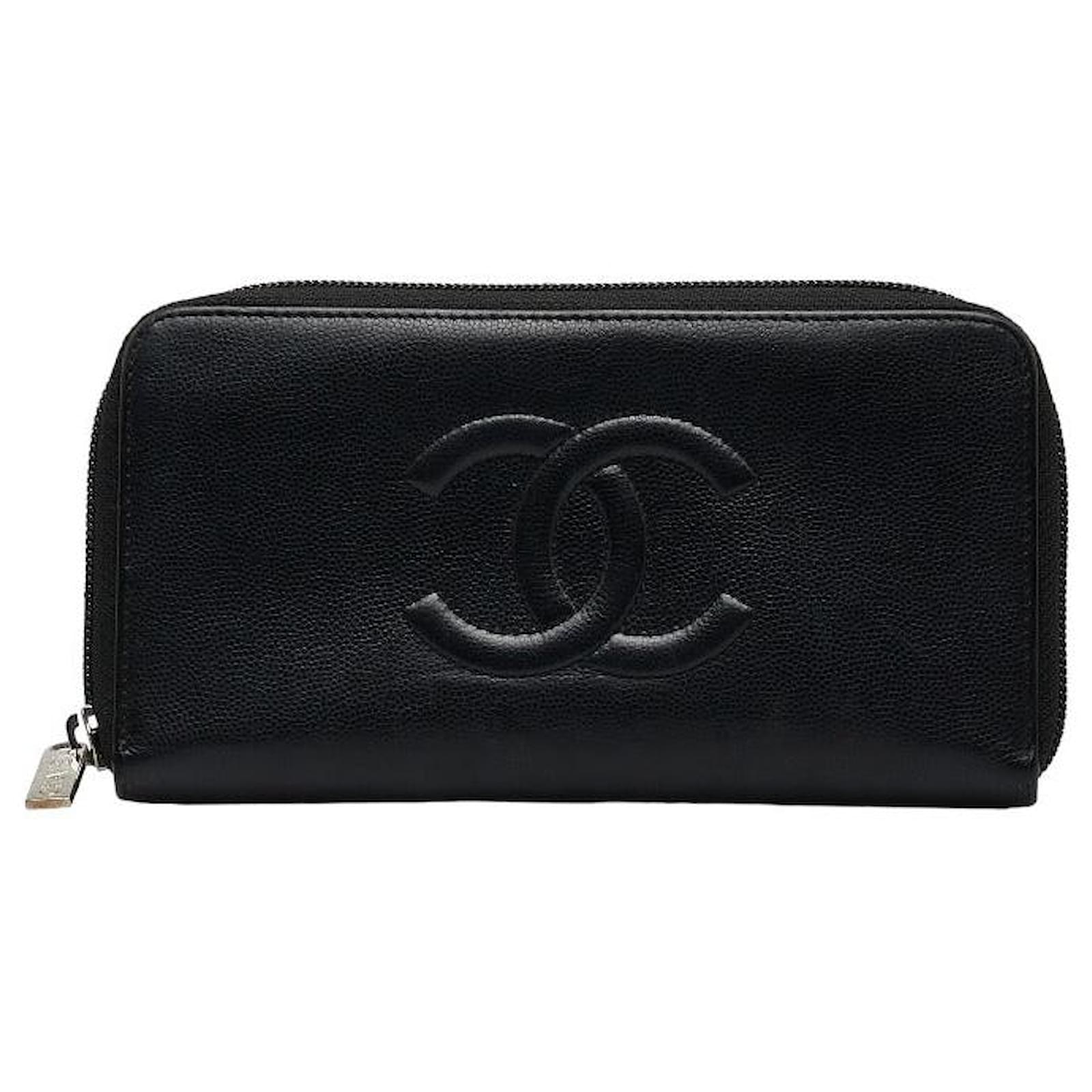 Chanel CC Caviar Zip Around Wallet Black Leather ref.1065115