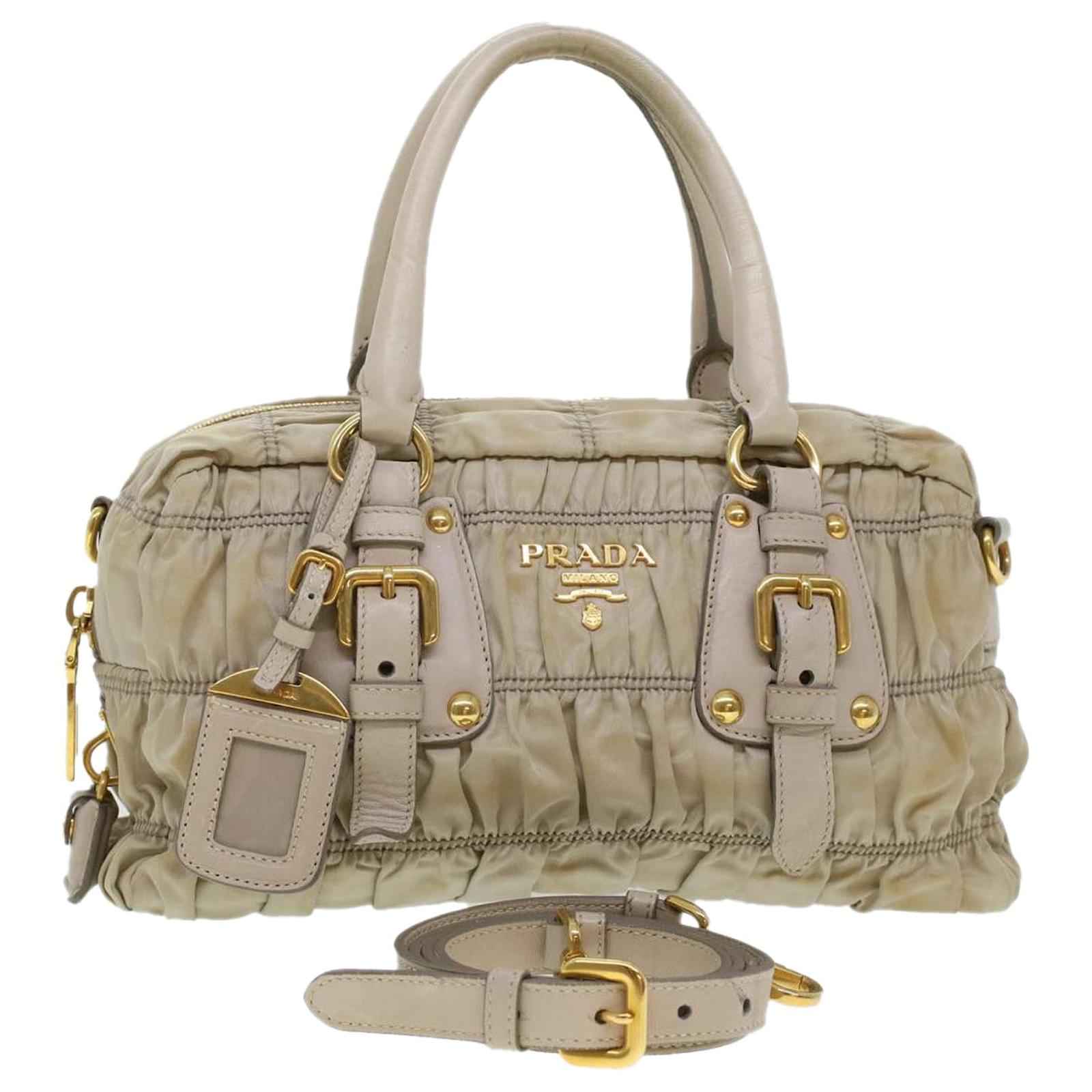 Prada Hand Bag Nylon 2way Shoulder Bag Khaki Auth 44052