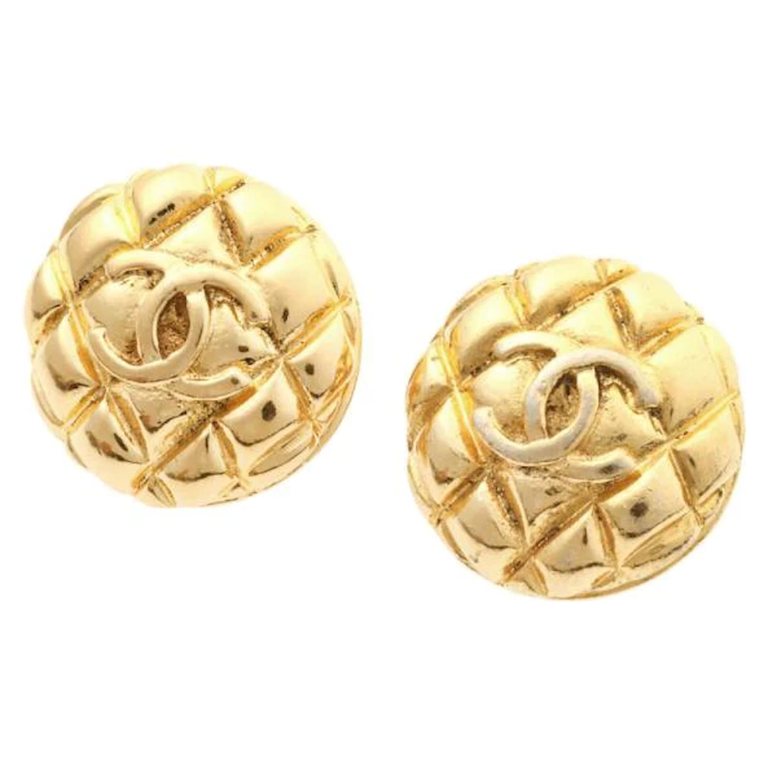 Chanel Diamond Quilted Gold Clip-On Earrings - 2 Pieces