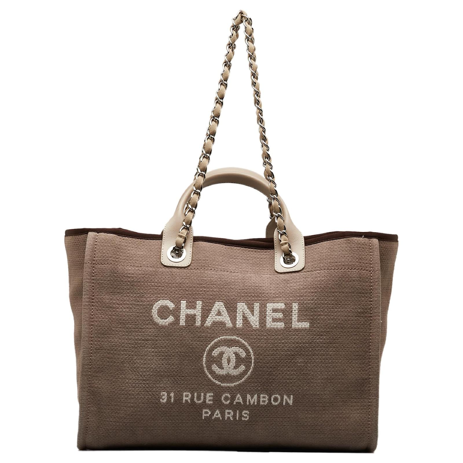 Chanel Brown Large Deauville Shopping Tote Leather Cloth Pony