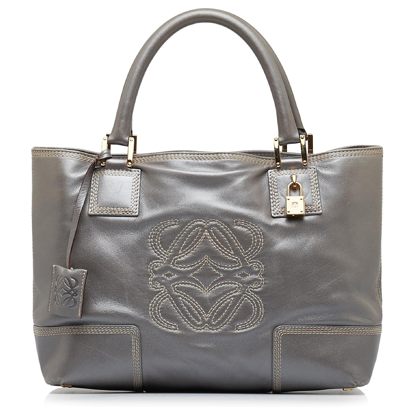 Loewe Gray Anagram Handbag Grey Leather Pony-style calfskin ref.1065697 ...