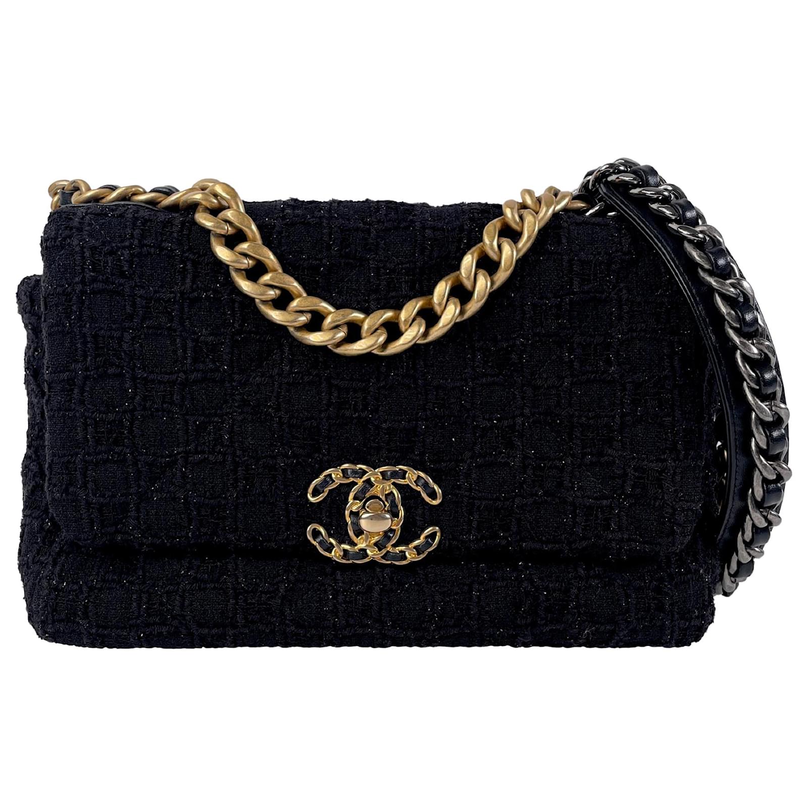 Chanel Black Medium Tweed 19 flap bag Cloth ref.1065749 - Joli Closet