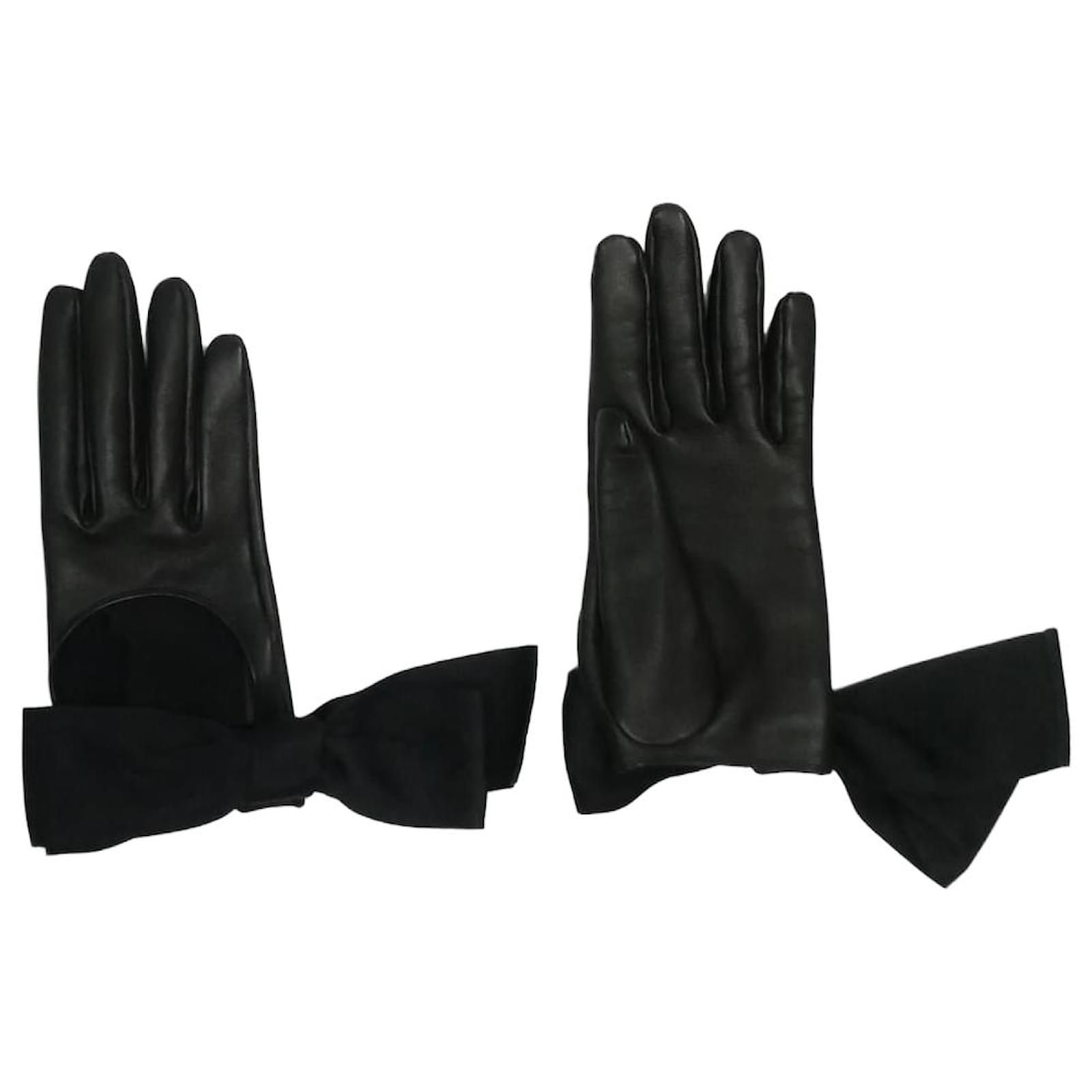 Black leather and silk gloves
