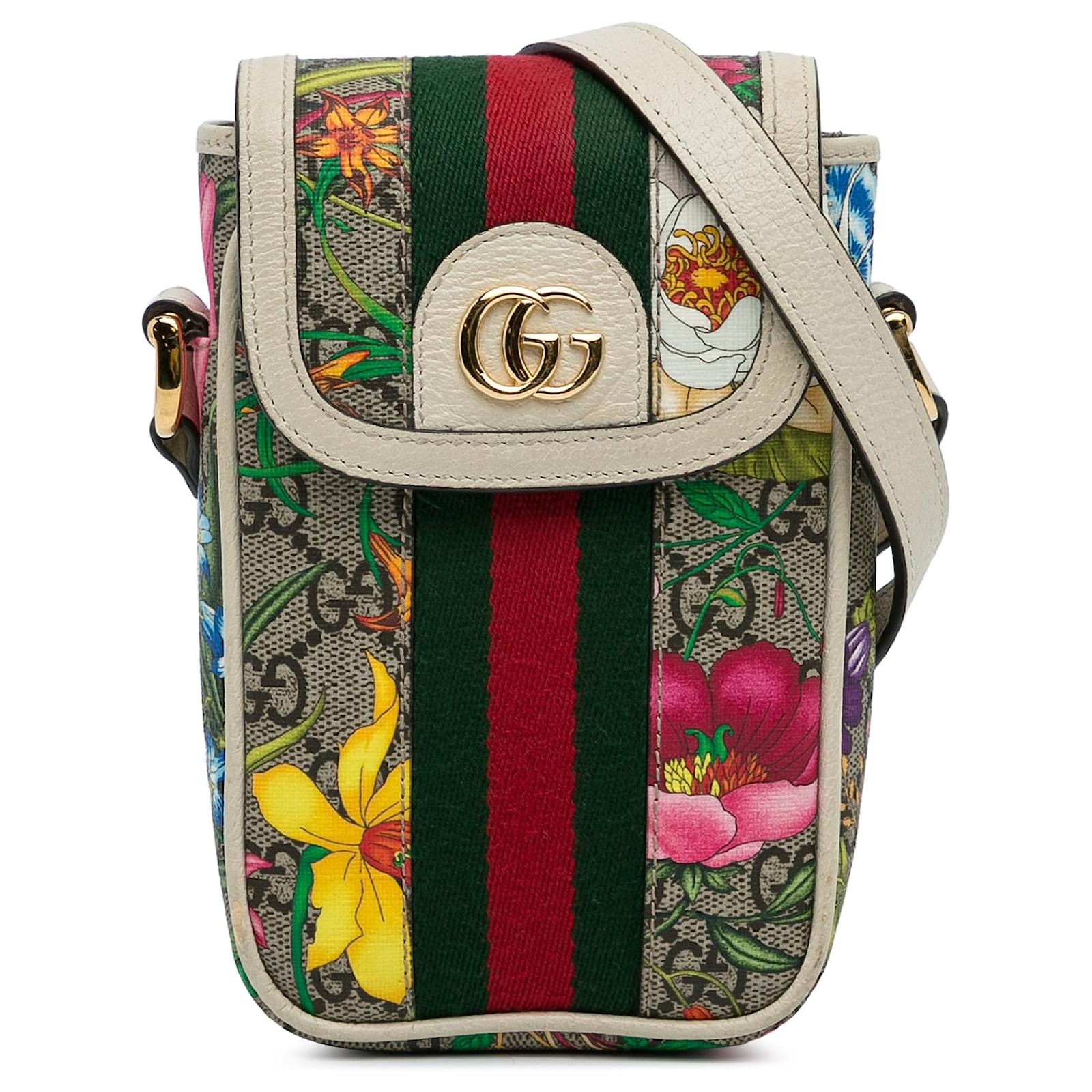 Borsa a tracolla per telefono Gucci GG Supreme Flora Ophidia