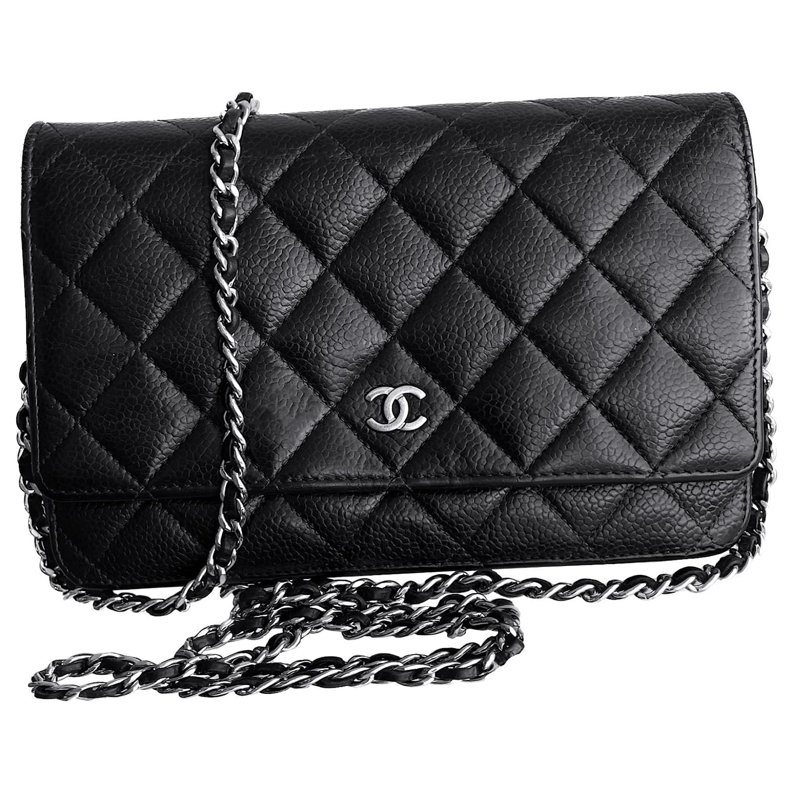 CHANEL Grained Calfskin Quilted CC Box Wallet On Chain WOC Blue