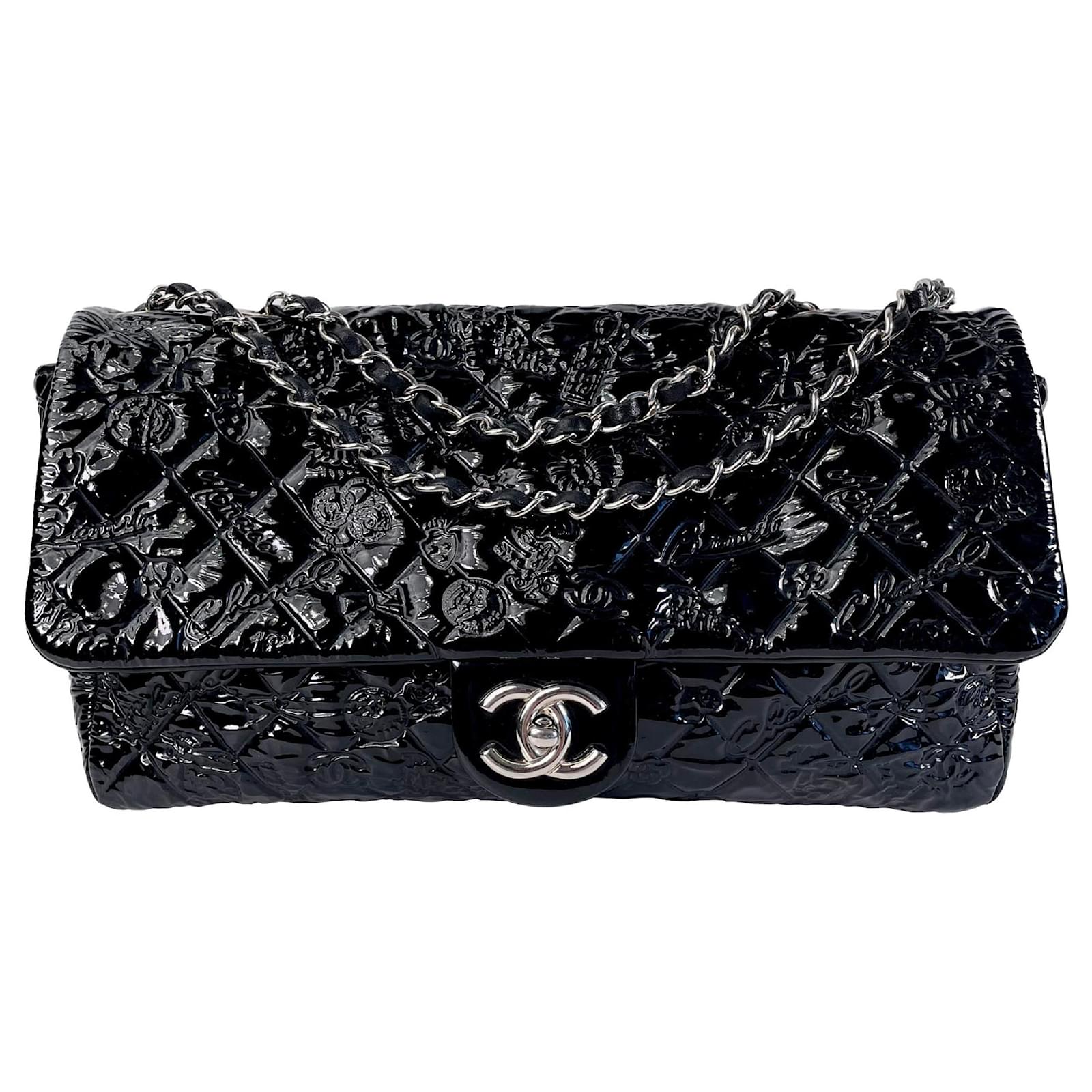 Chanel Black Jumbo Patent Lucky Symbols Flap Leather Patent leather ref ...