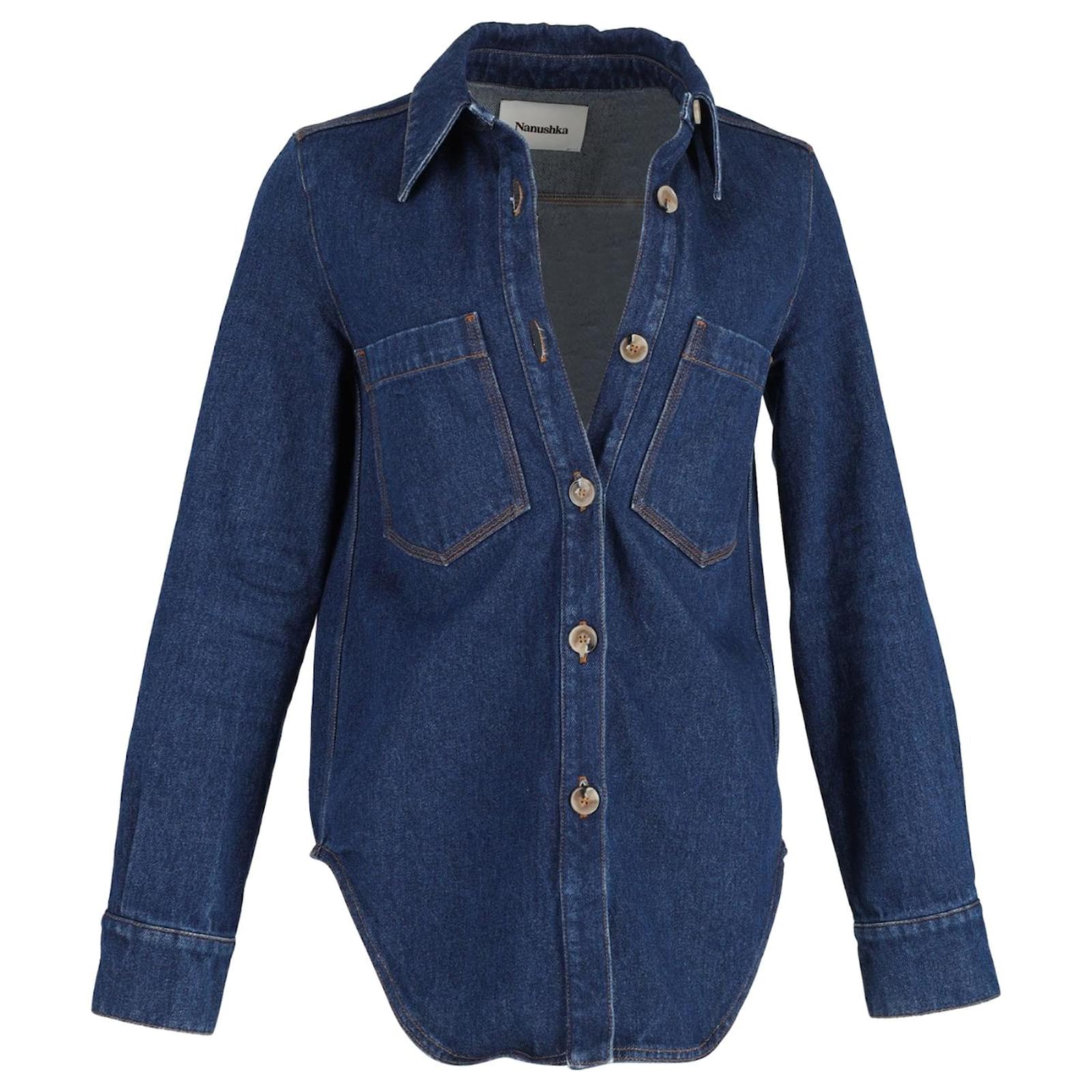 Nanushka Seint Shirt Jacket in Blue Denim Navy blue
