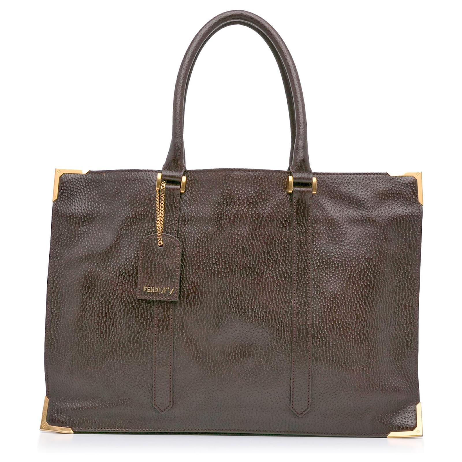 Bag Borsa Pelle Scolorita Fendi Pelle Martellata Marrone Classico