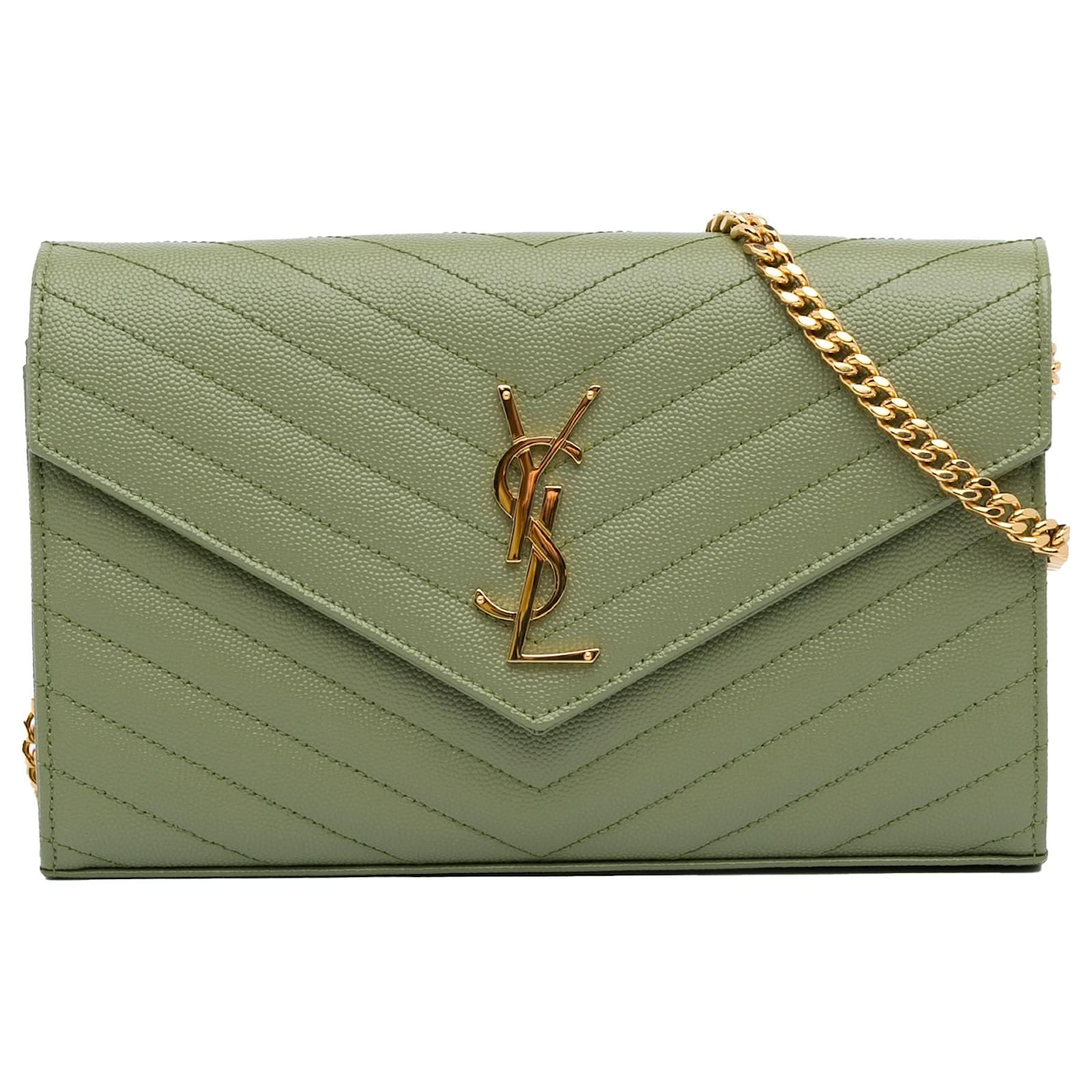 Saint Laurent Green Grain De Poudre Cassandre Envelope Wallet on