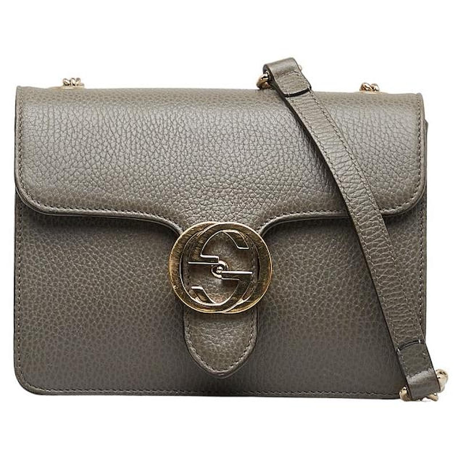 Gucci Small Interlocking G Leather Crossbody Bag 510304 Grey Pony