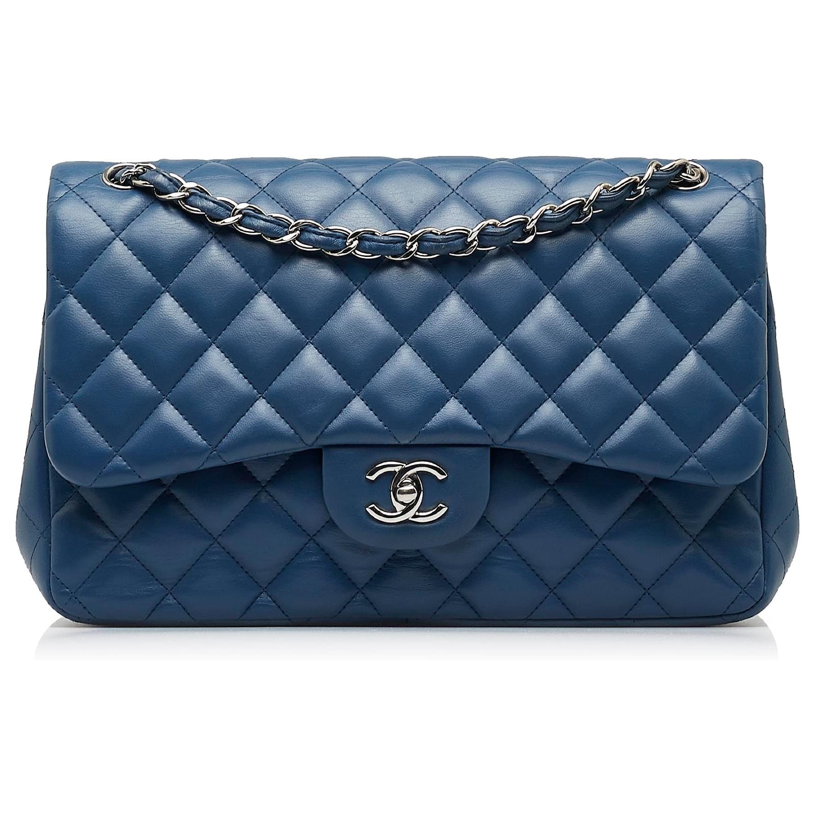 Chanel Blue Jumbo Classic Lambskin lined Flap Leather ref.1070540