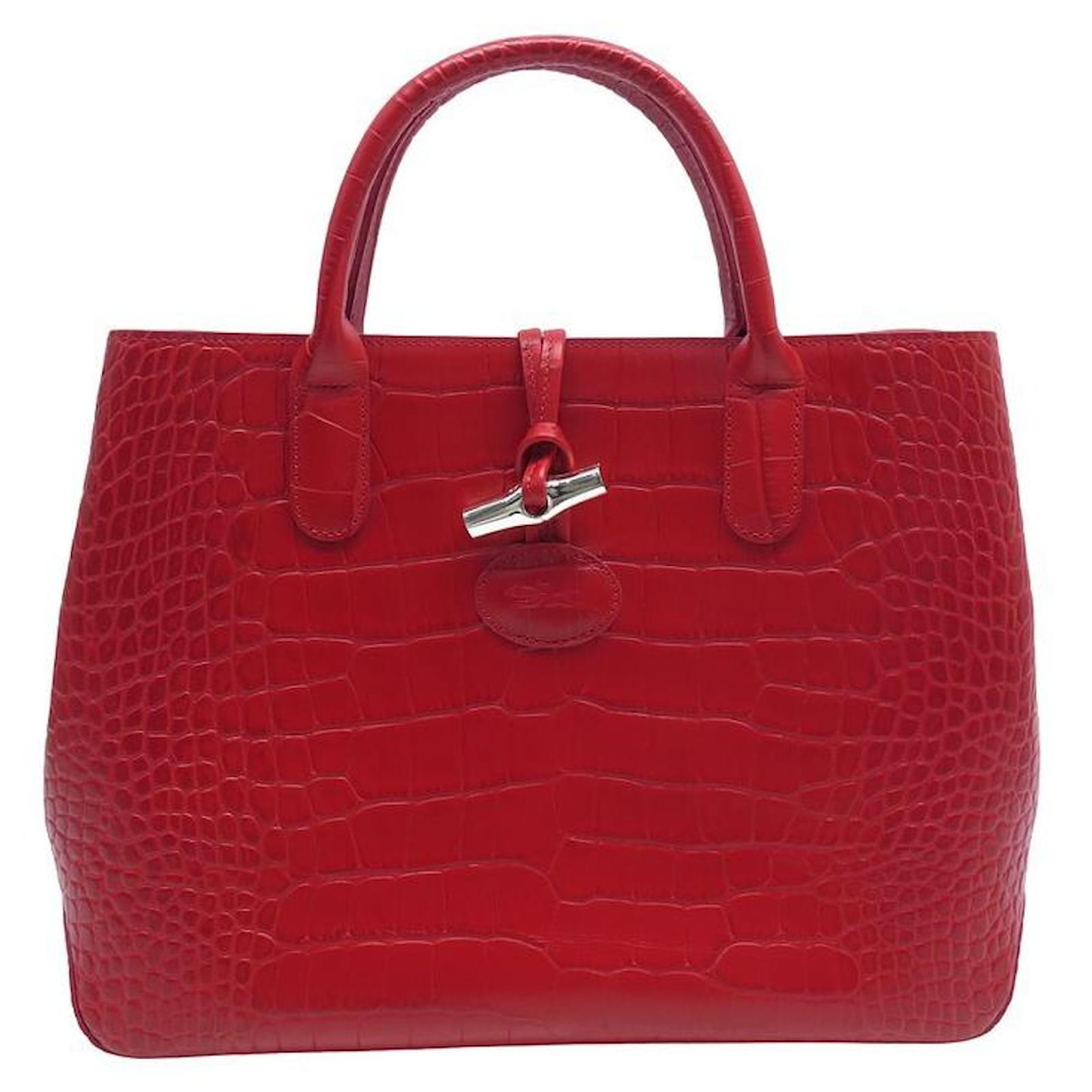 NEW LONGCHAMP ROSEAU MEDIUM LEATHER HANDBAG CROCO FASHION TOTE